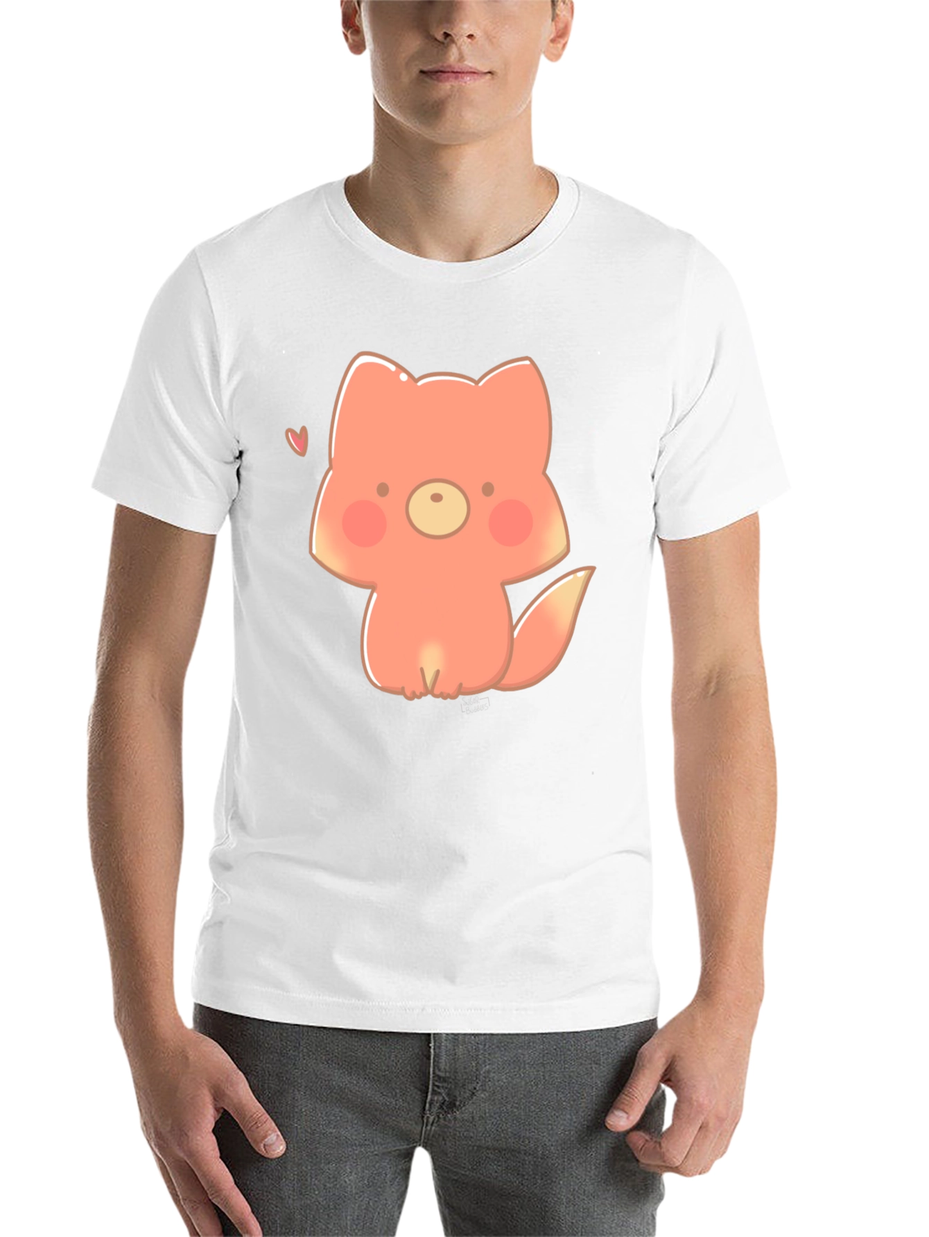 Black Cute Cartoon Fox Black T-Shirt view 14
