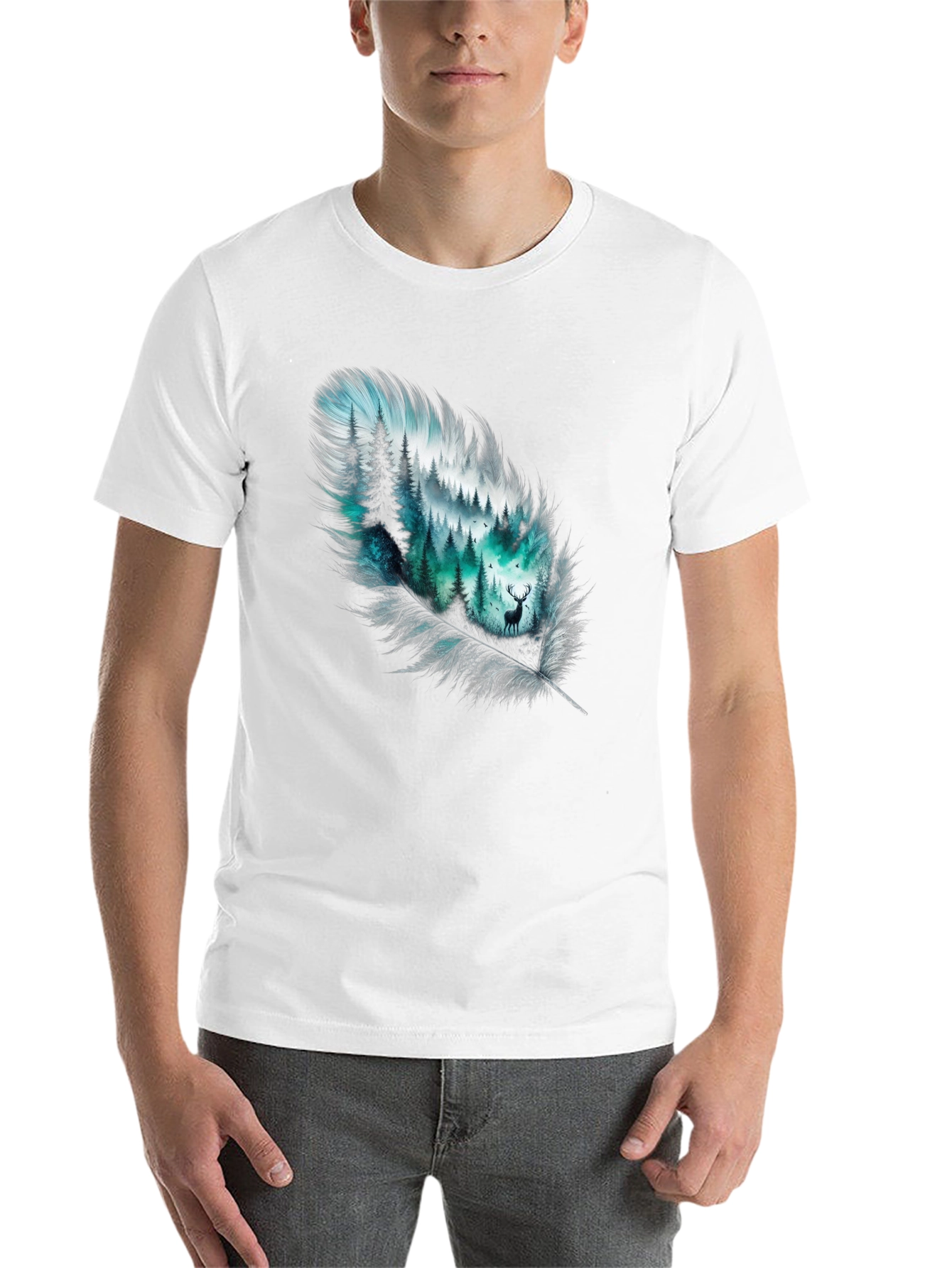 Black Feather Forest Graphic Tee - Nature Inspired Design view 14