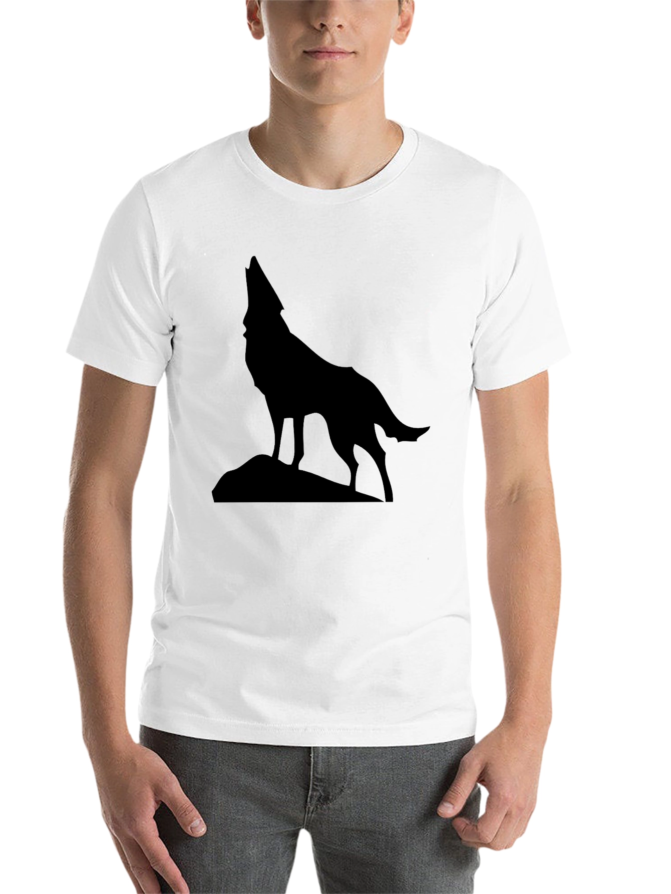 Wolf Howling Silhouette Graphic Tee - Black Cotton - 14