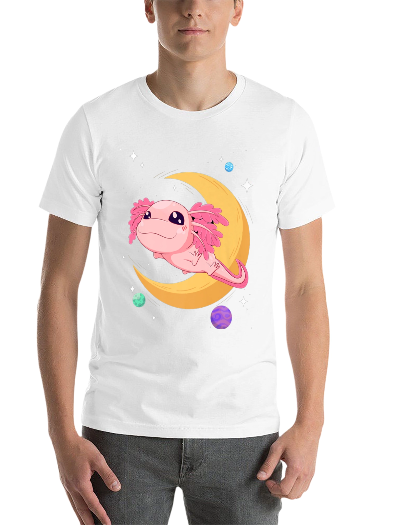Black Axolotl Moon T-Shirt - Cute Space Design view 14