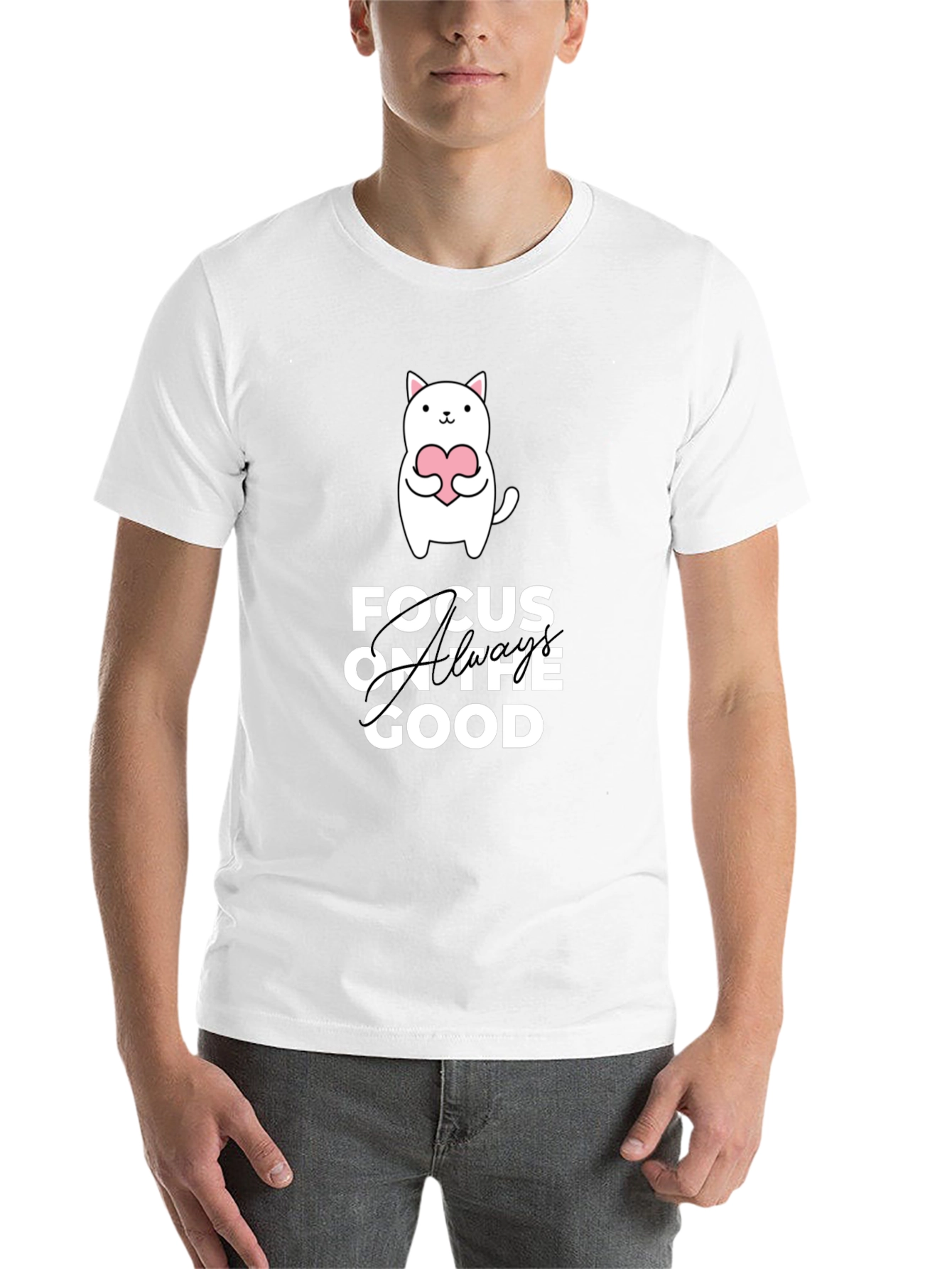Black Focus on the Good T-Shirt - Cute Cat Design view 14