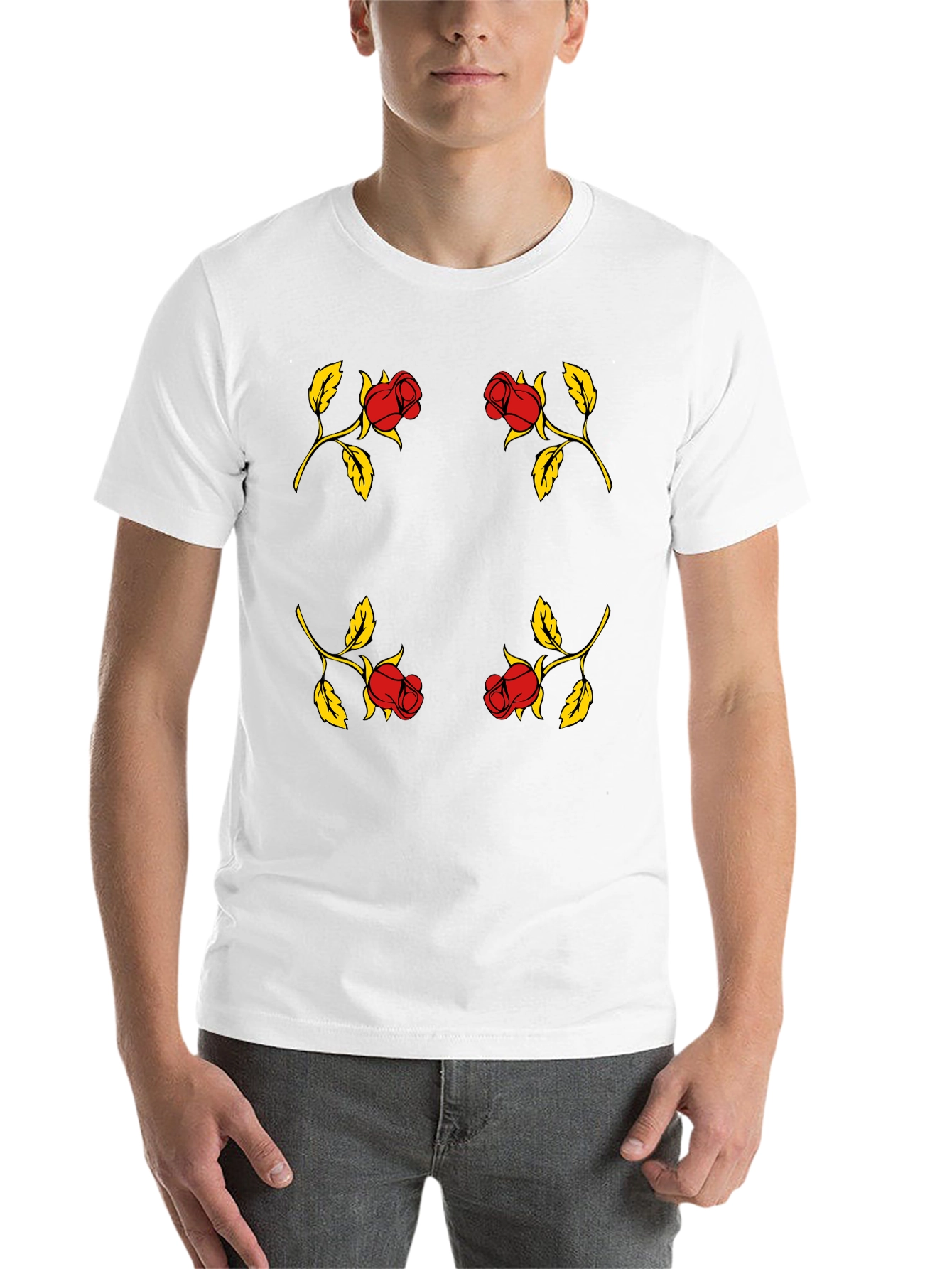 Black Rose Pattern Black T-Shirt view 14