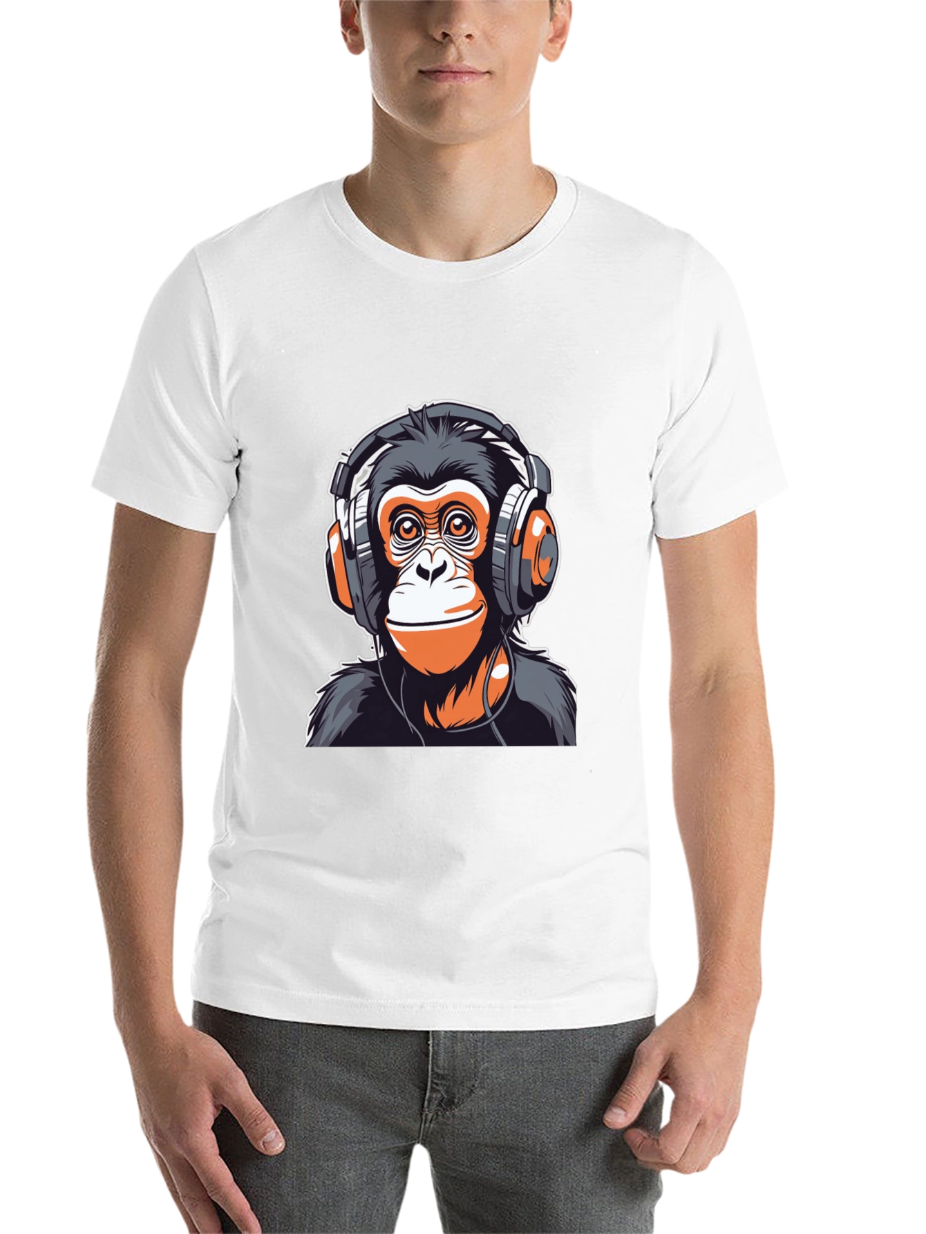 Black Cool Monkey Headphones Graphic Tee view 14