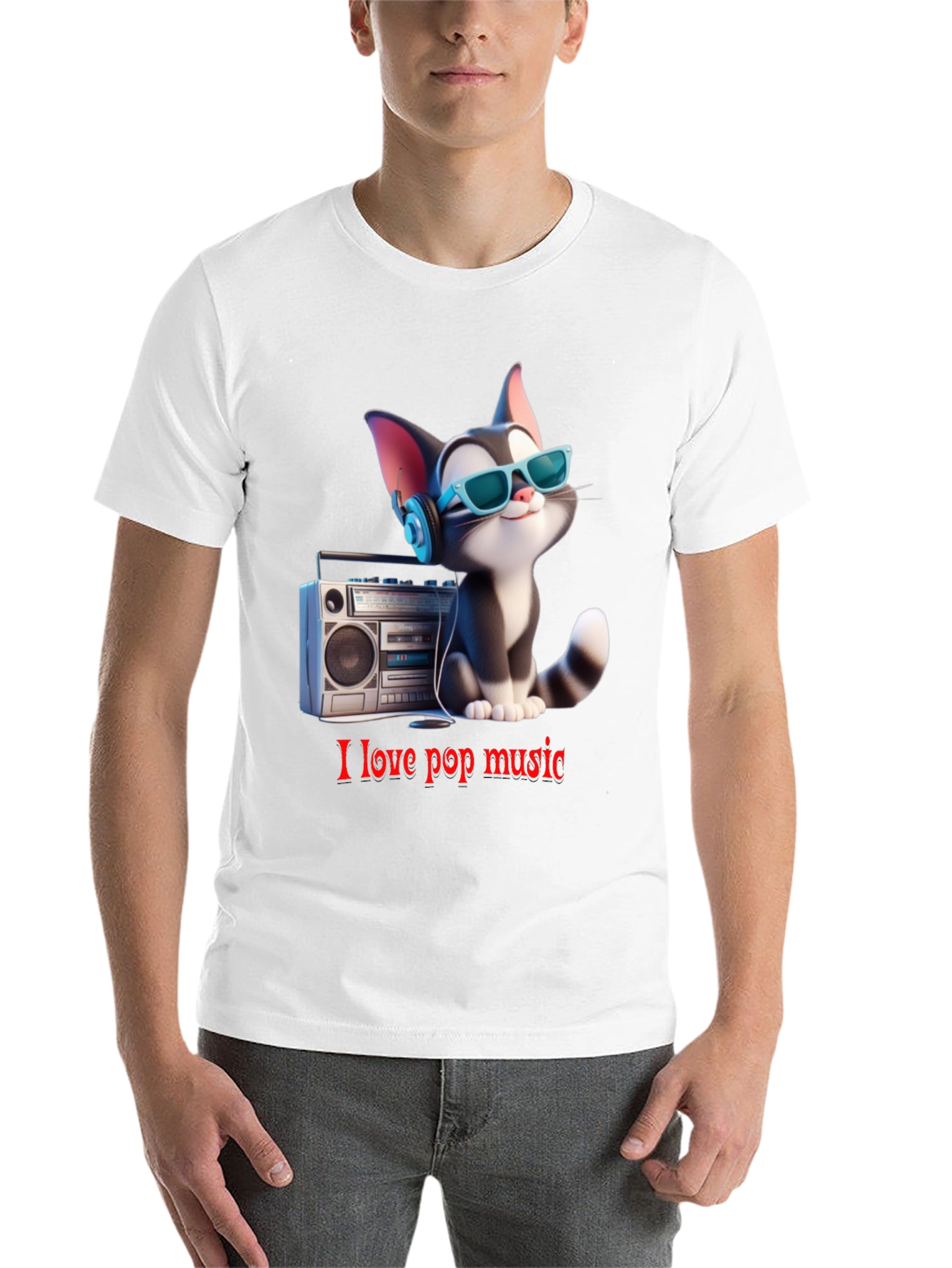 Black Cool Cat Loves Pop Music T-Shirt view 14