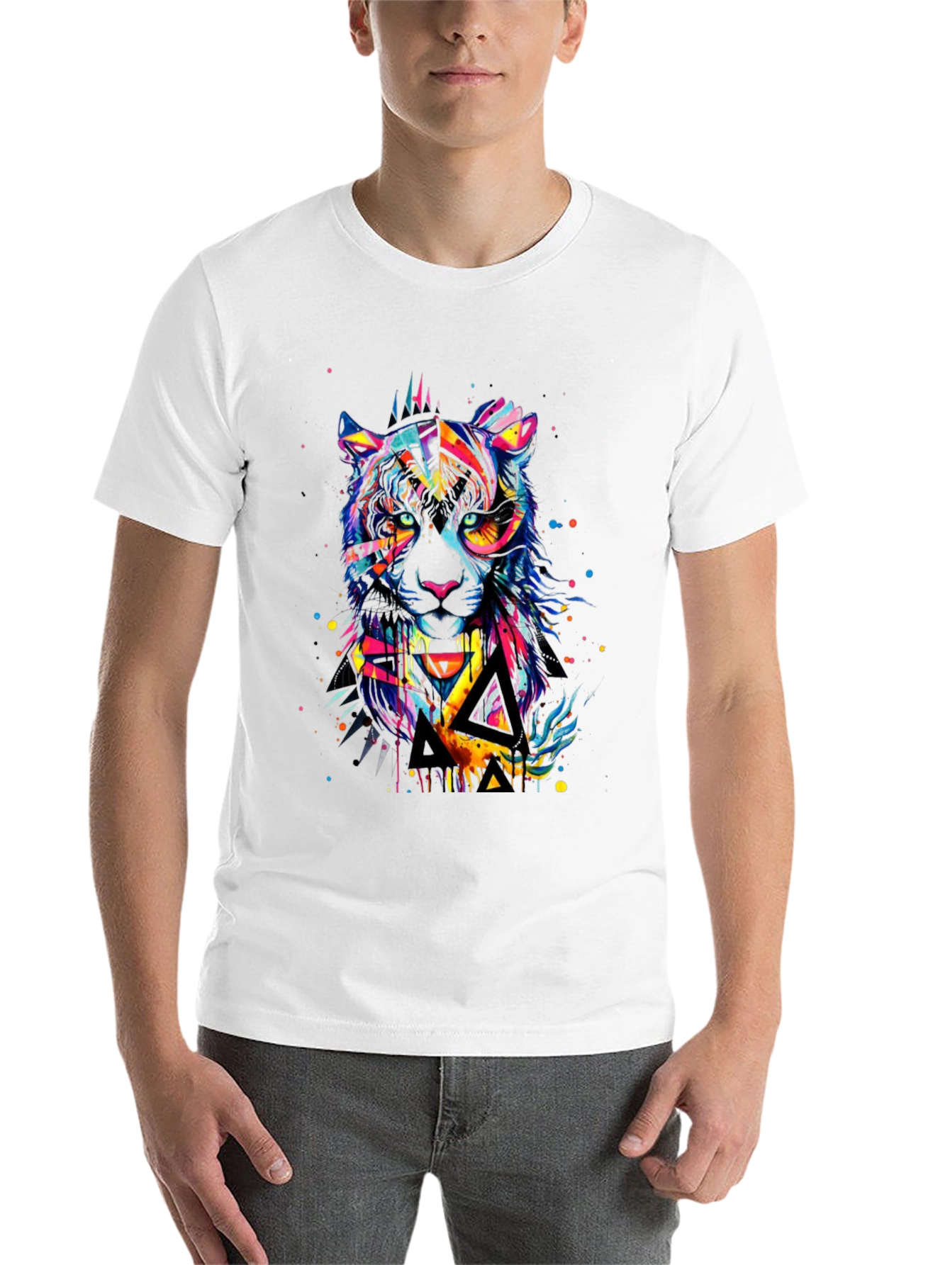 Black Colorful Geometric Tiger Graphic T-Shirt view 14