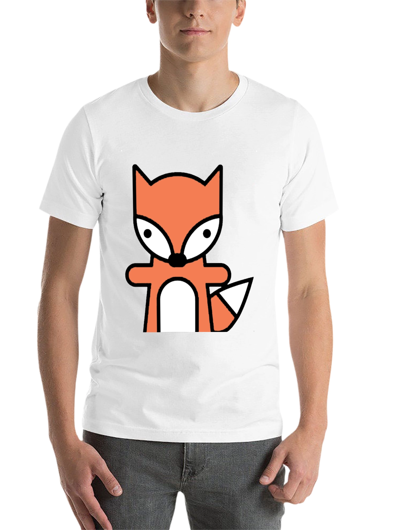 Black Cartoon Fox Graphic Tee - Black Cotton Blend view 14