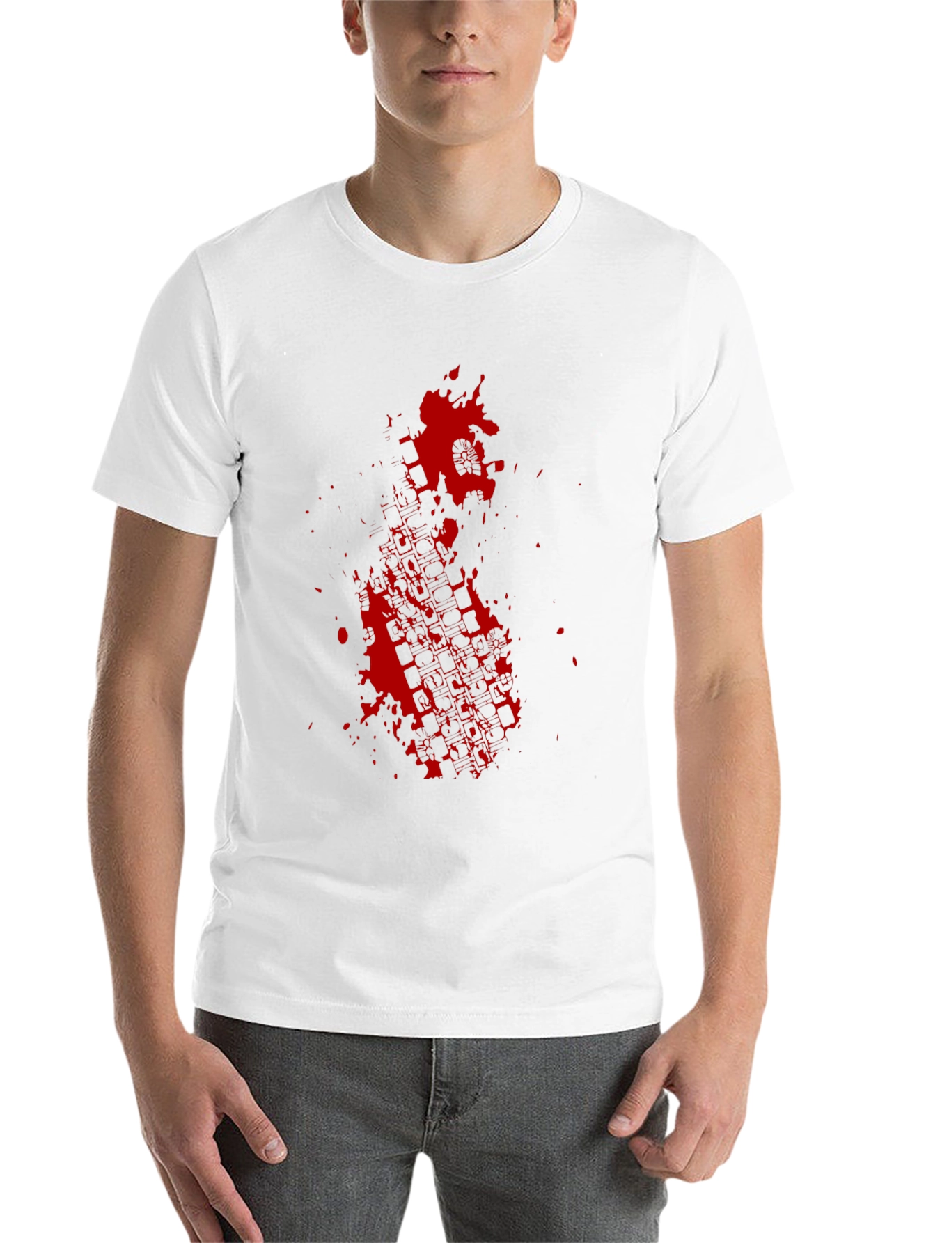 Black Black Tee with Red Tire Track Splatter Graphic view 14