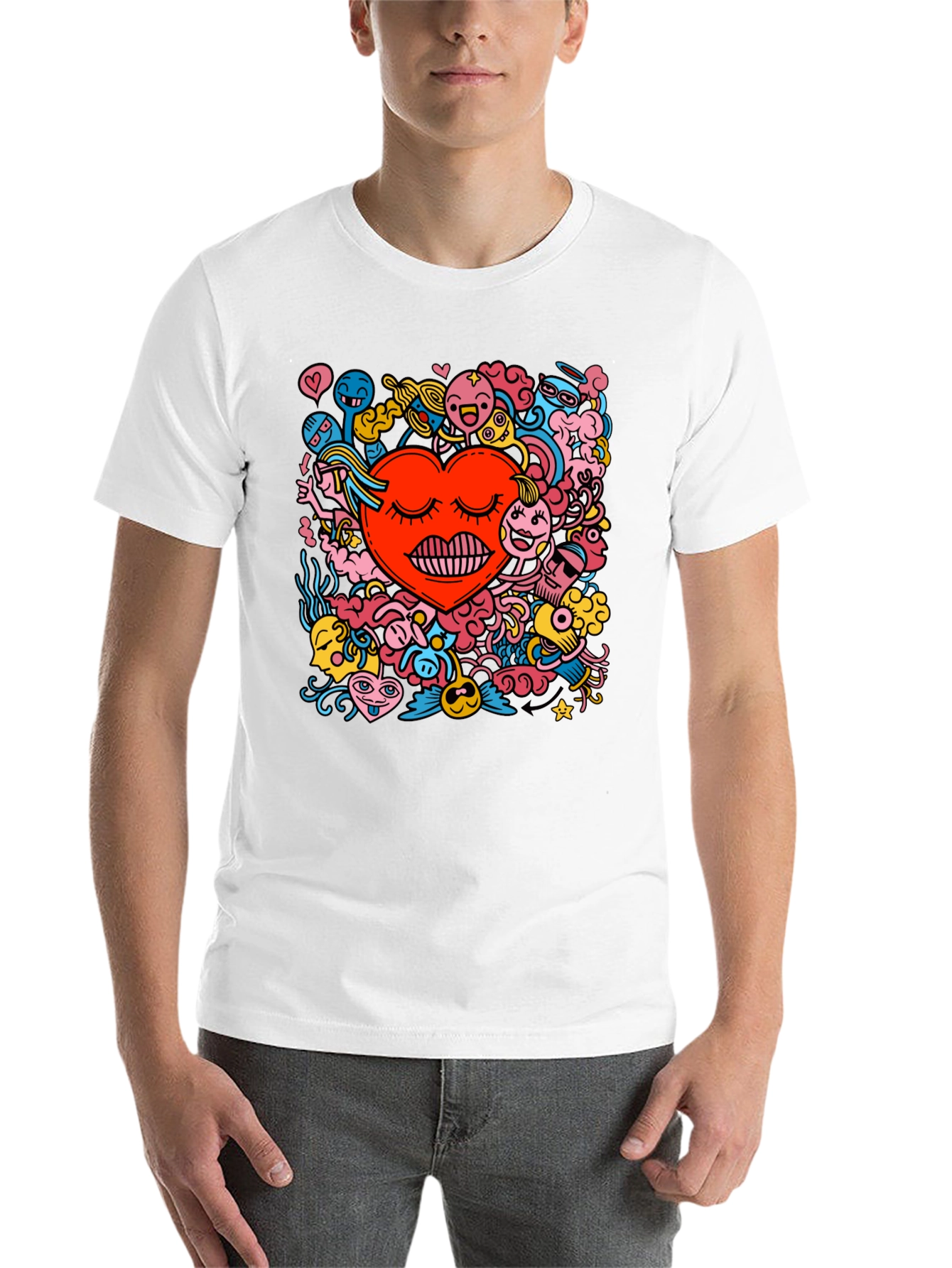 Black Heart Doodle Graphic Tee - Black Cotton Casual T-Shirt view 14