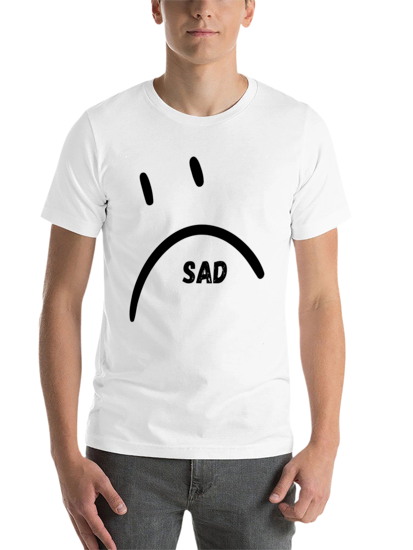 Black Sad Face Graphic Black T-Shirt view 14