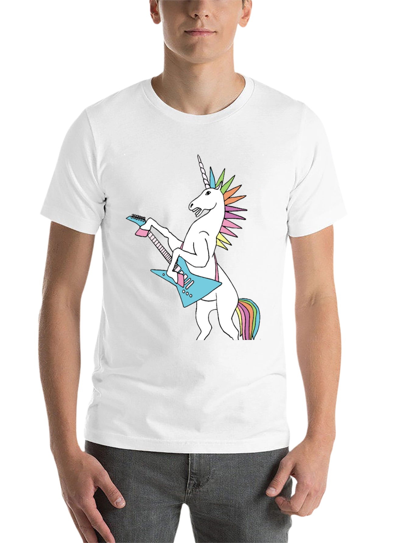 Black Unicorn Rock Guitar Black T-Shirt - Novelty Graphic Tee view 14