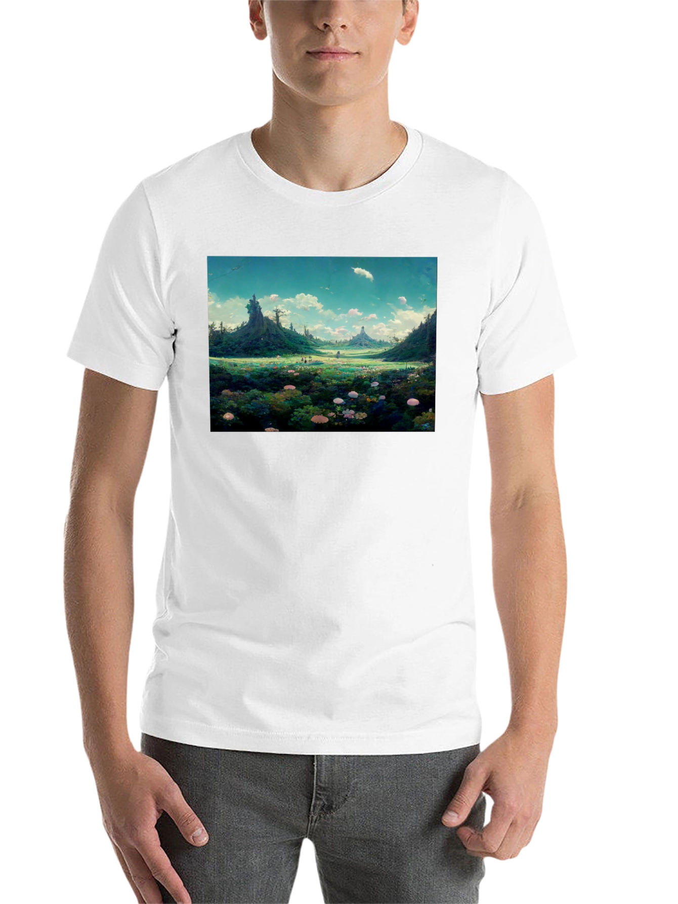 Black Whimsical Landscape Graphic Tee - Nature Lover's Shirt view 14