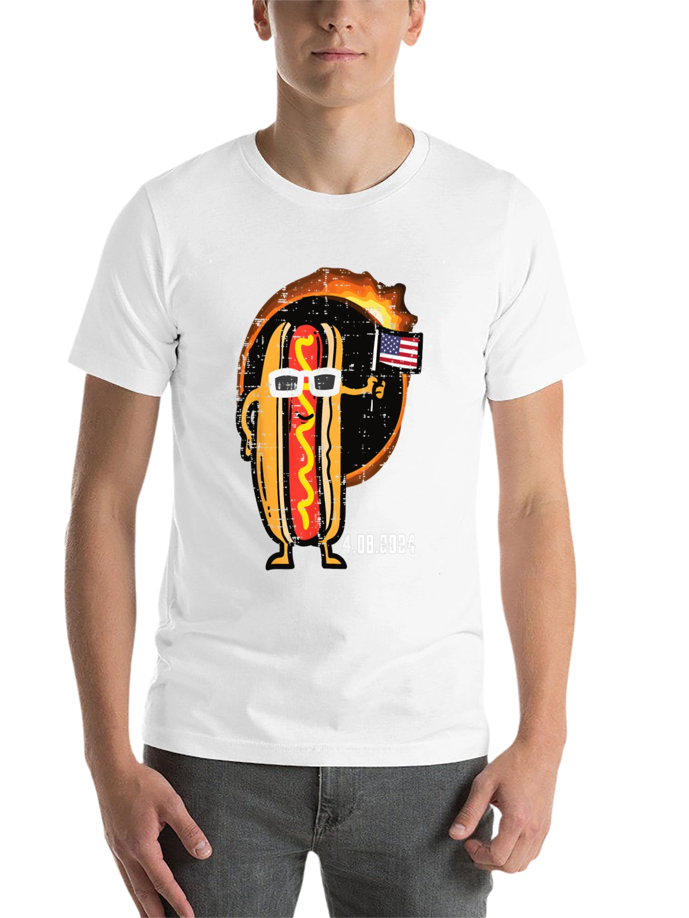 Black Cool Hot Dog T-Shirt - American Flag & Sunglasses view 14