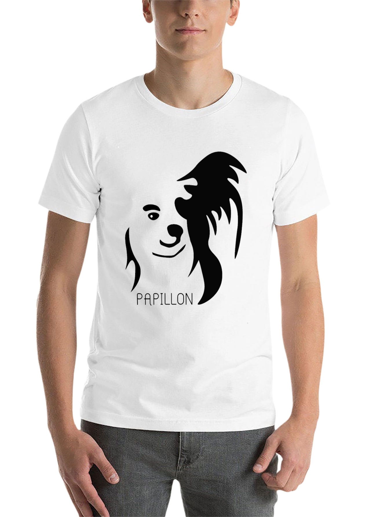 Black Papillon Dog Silhouette T-Shirt - Black Graphic Tee view 14