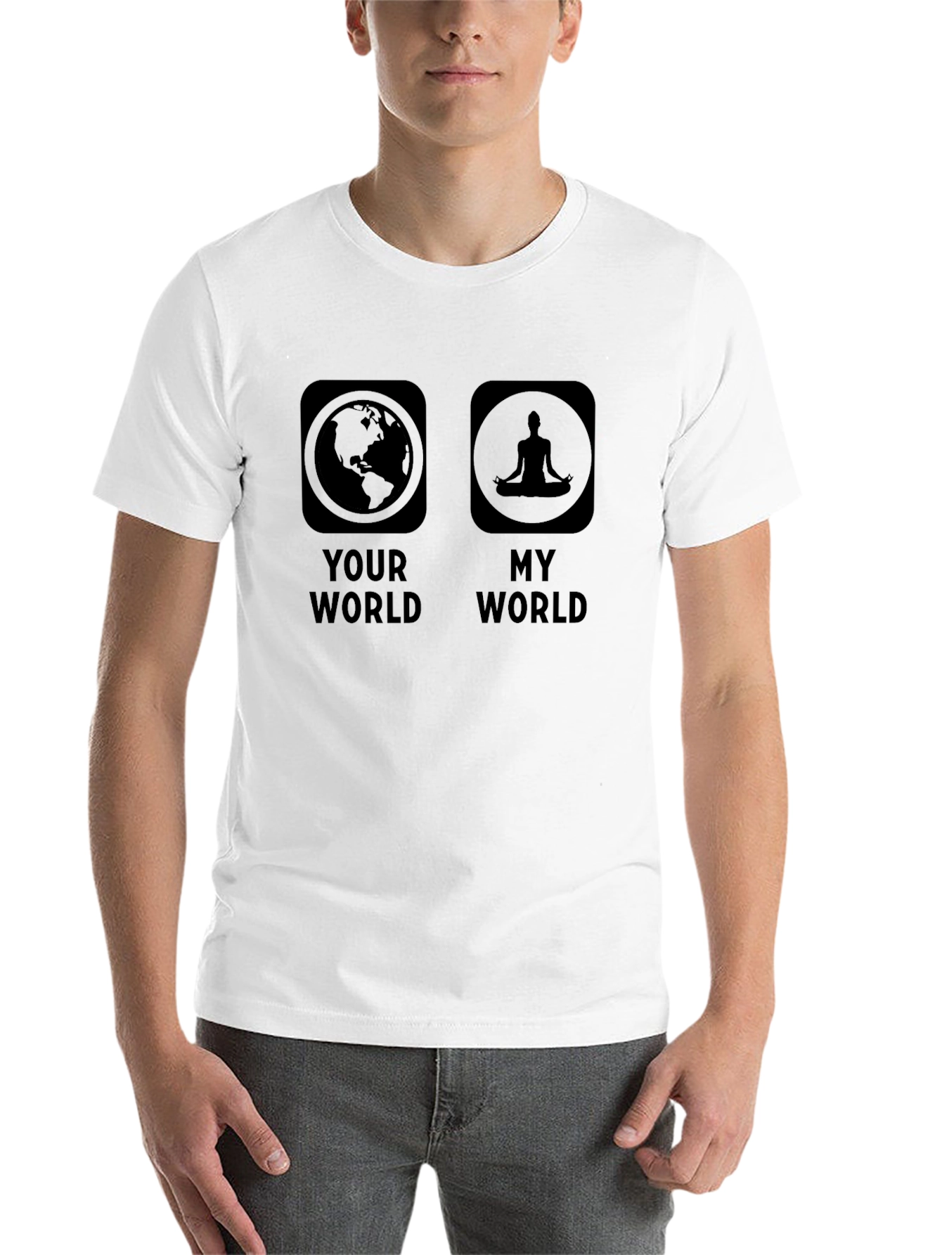 Black Your World My World Yoga Meditation Graphic Tee view 14
