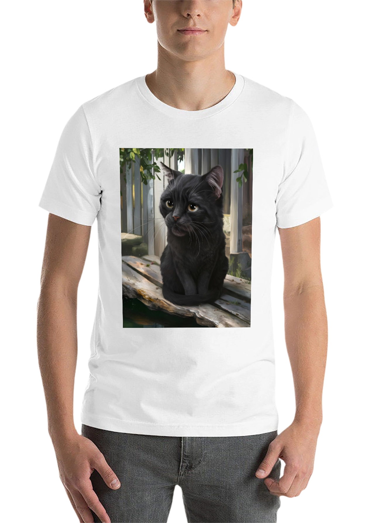 Black Black Cat Portrait Graphic T-Shirt view 14