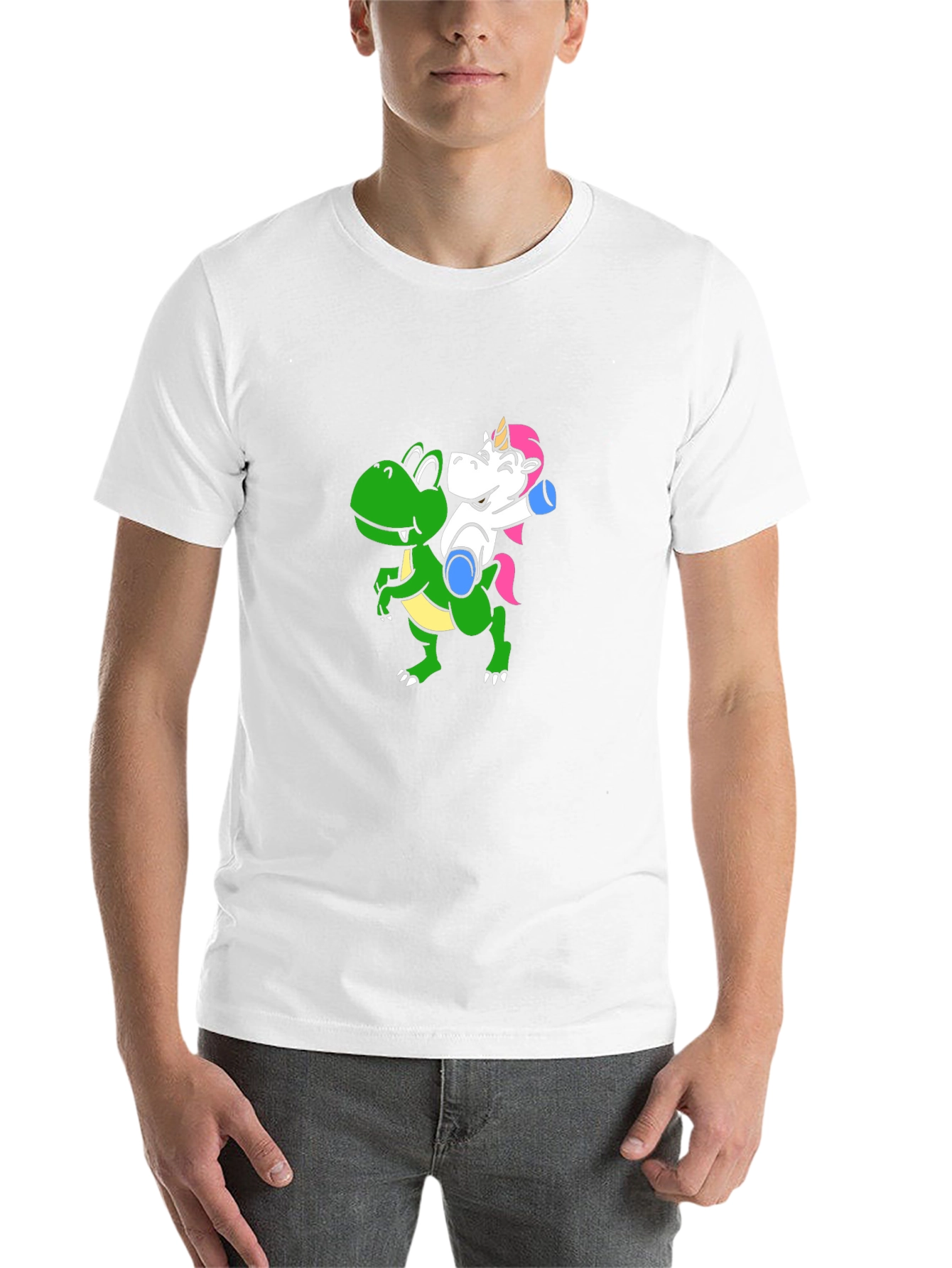 Black Unicorn Riding Dinosaur Graphic T-Shirt view 14