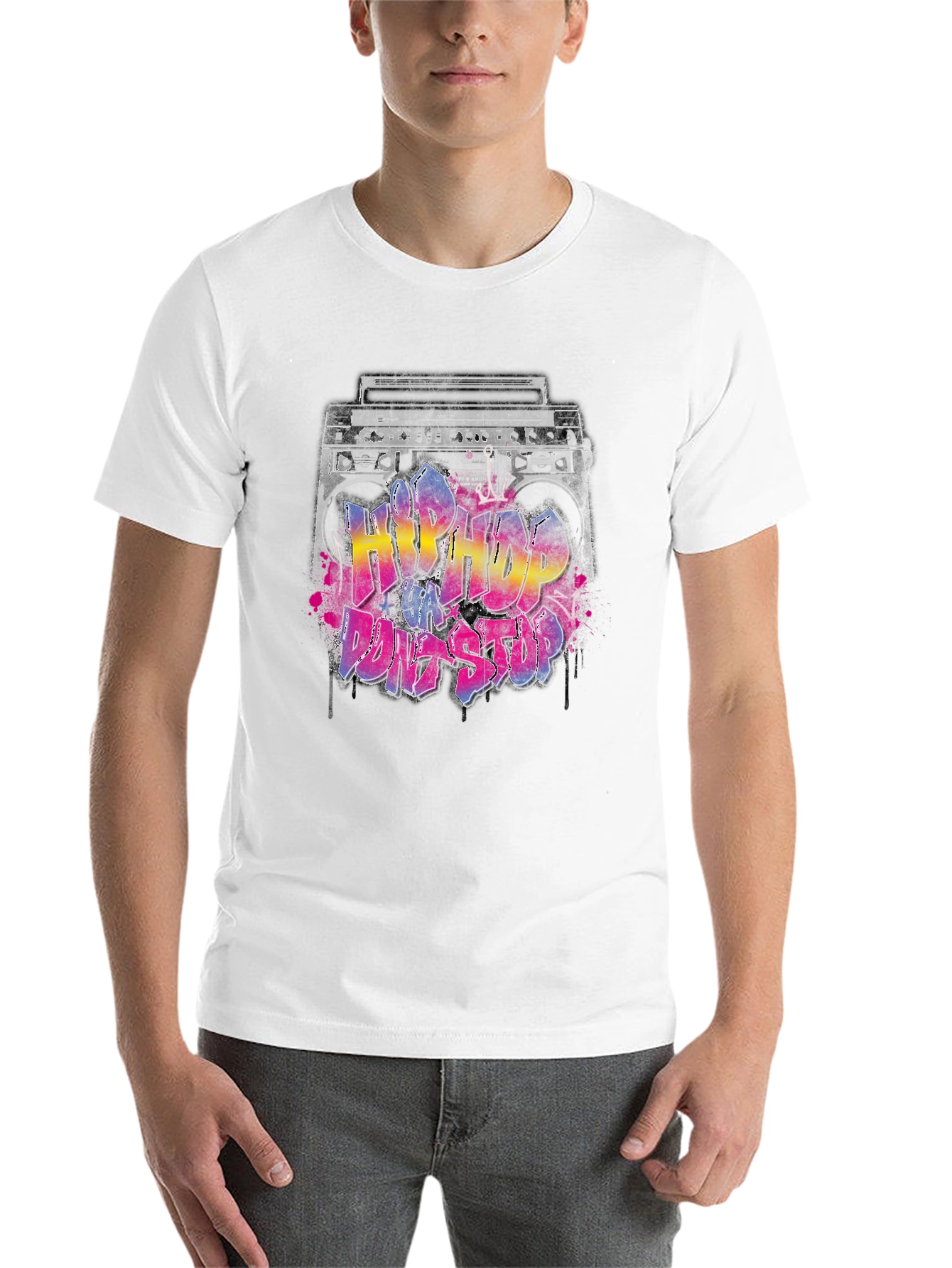 Black Hip Hop Boombox Graphic T-Shirt view 14