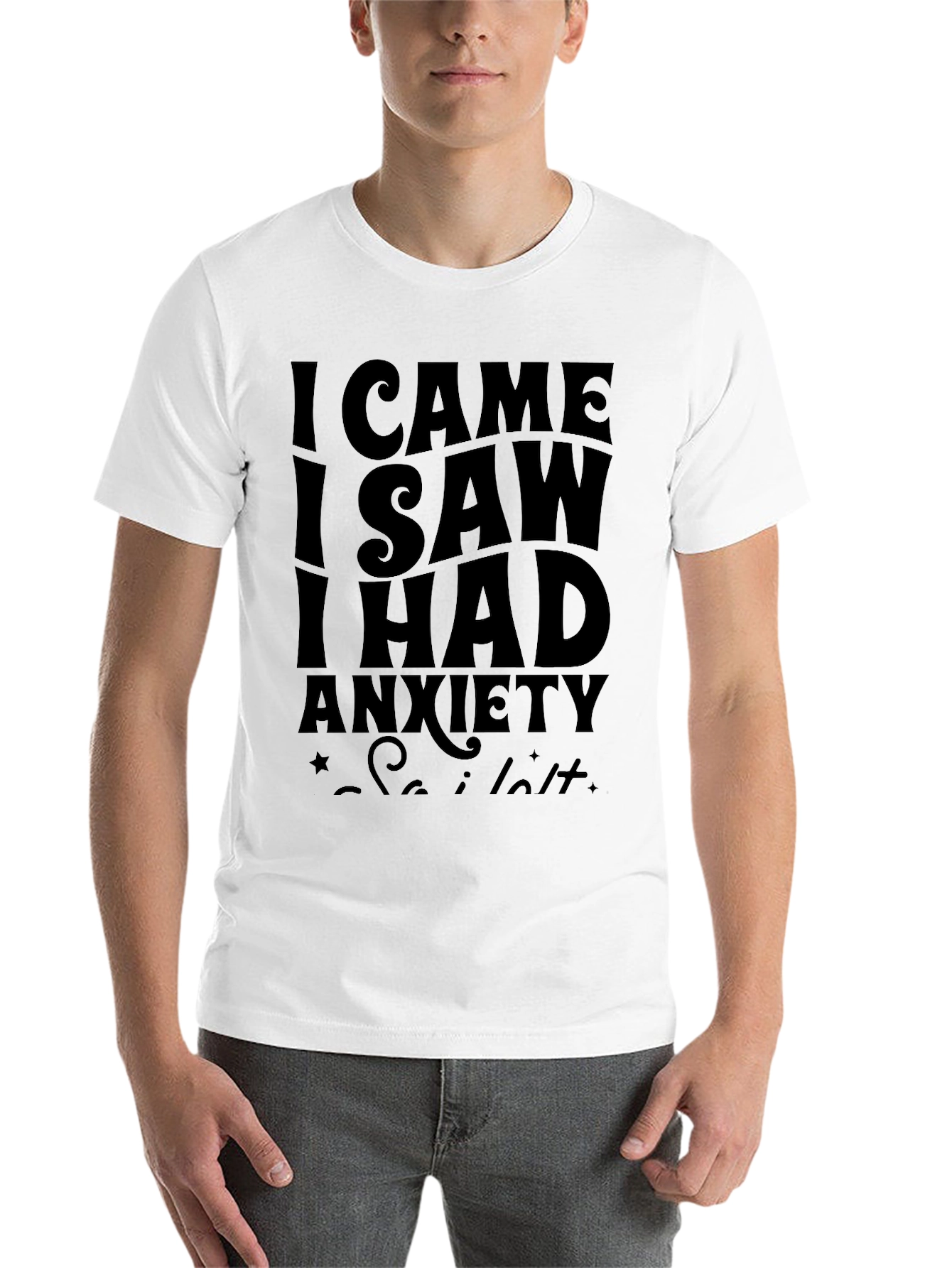 Black I Came, I Saw, I Had Anxiety Black T-Shirt view 14
