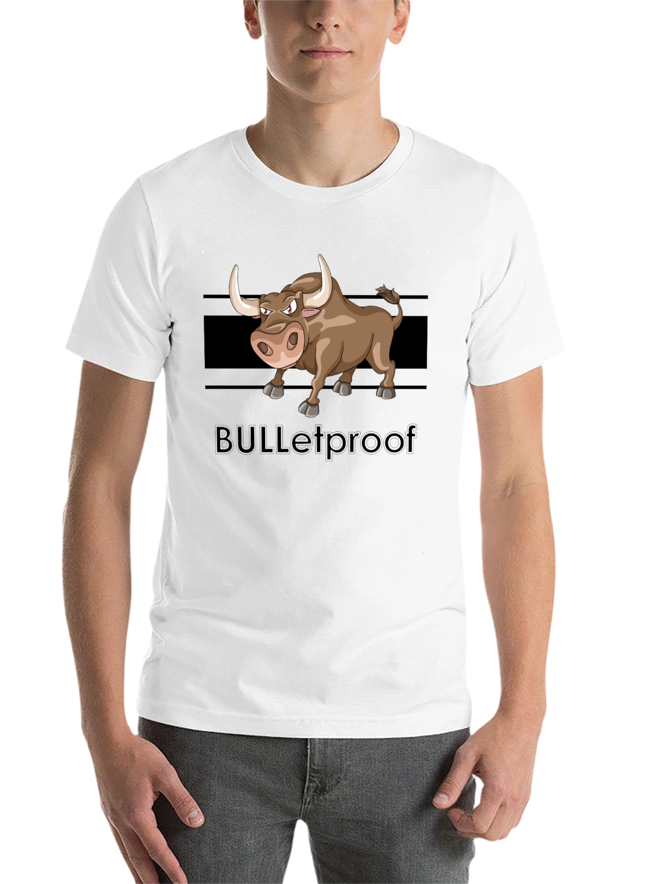 Black Cartoon Bull Graphic Tee - "BULLETproof" Black T-Shirt view 14