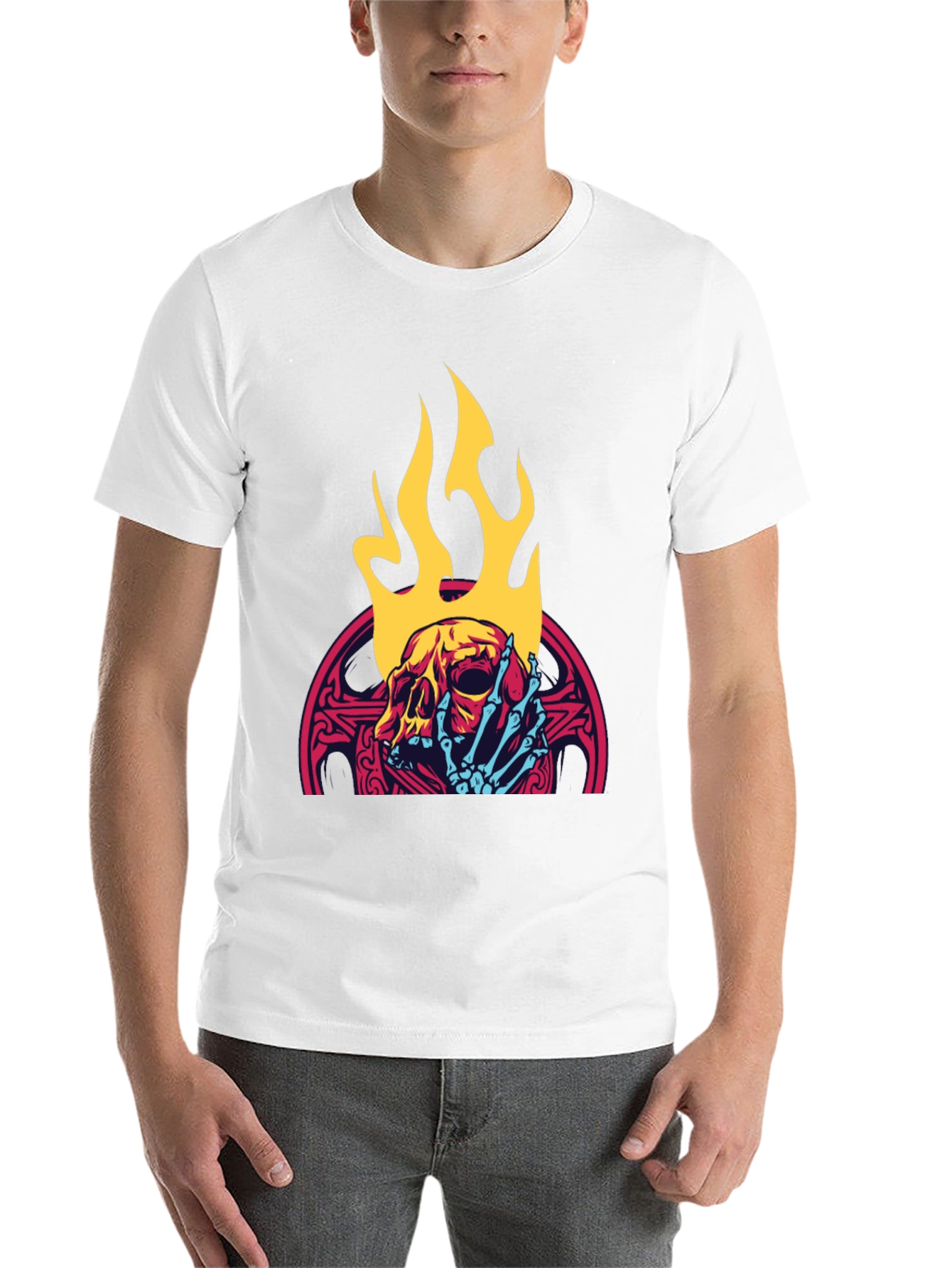 Black Skull & Flames Graphic Tee - Cool & Edgy view 14