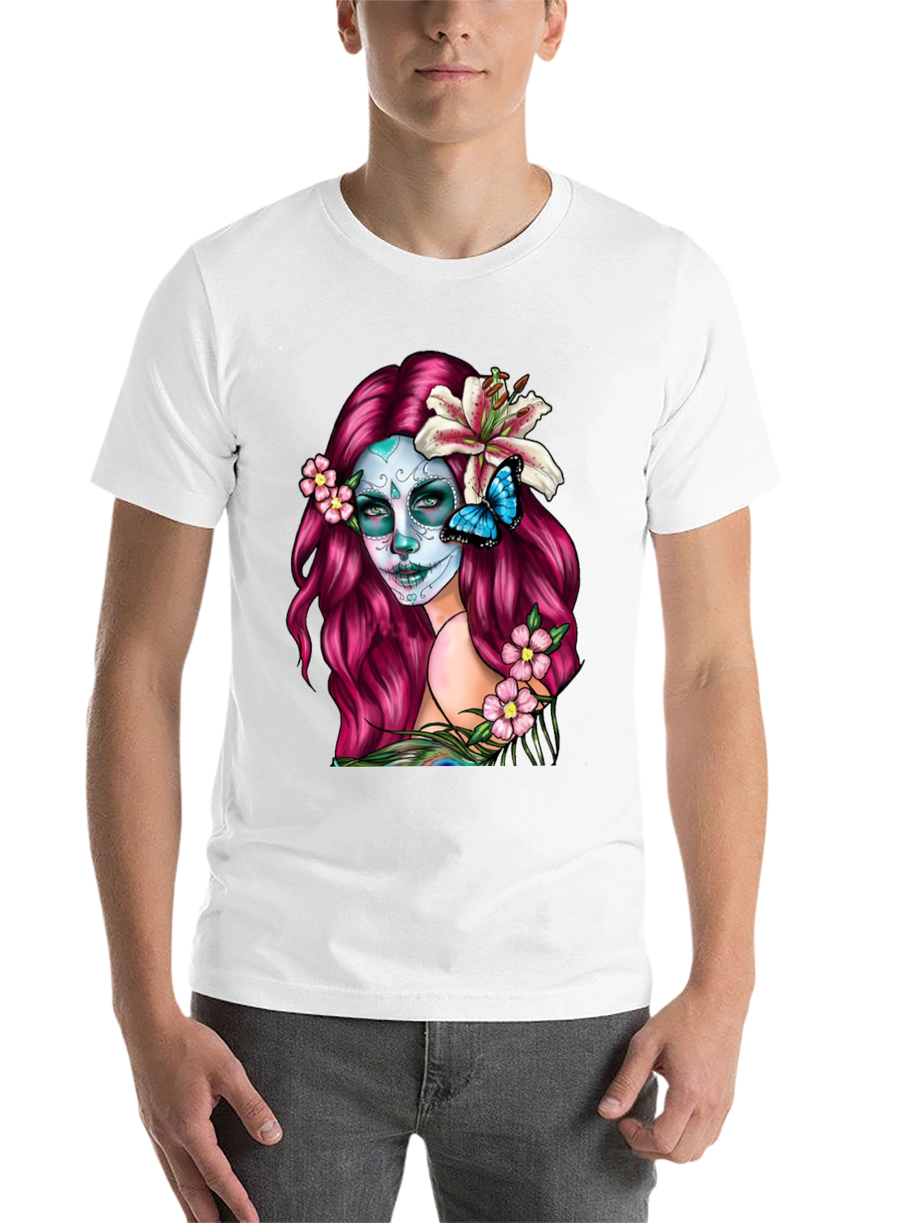 Black Sugar Skull Woman Graphic T-Shirt - Day of the Dead view 14