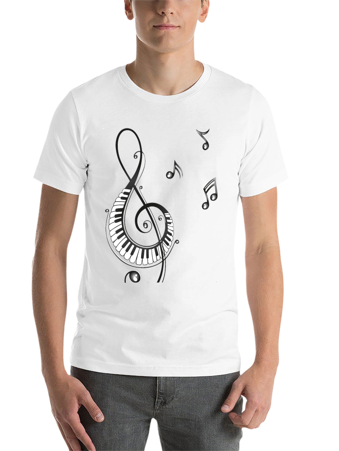Black Musical Notes Piano Treble Clef Graphic T-Shirt view 14