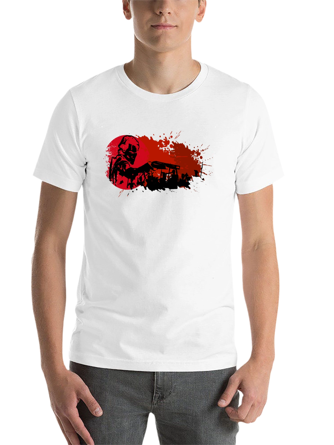 Black Graphic Print T-Shirt - Skull with Gun view 14