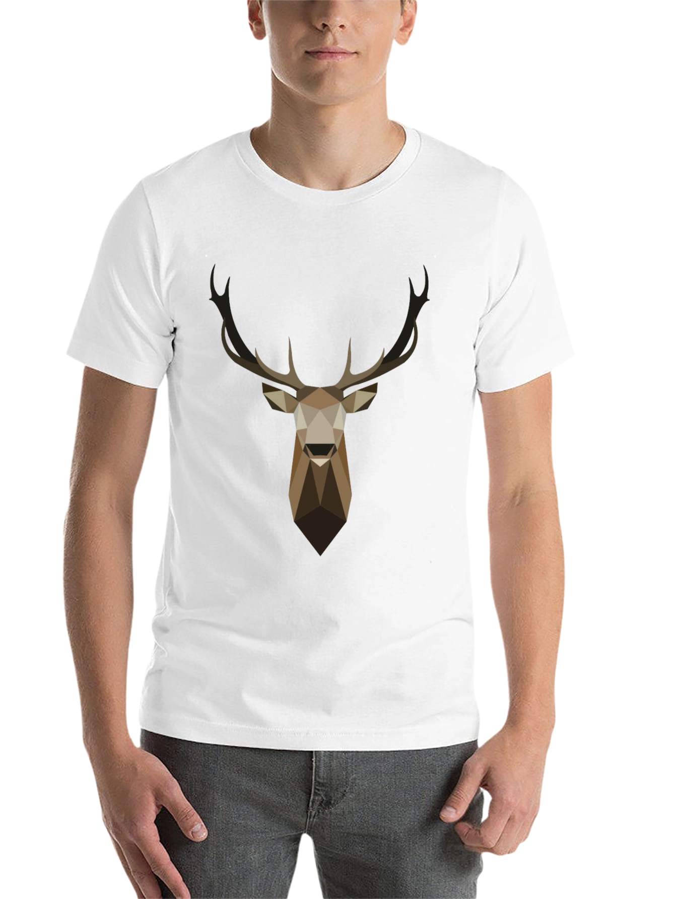 Black Geometric Deer Head Graphic T-Shirt - Black view 14