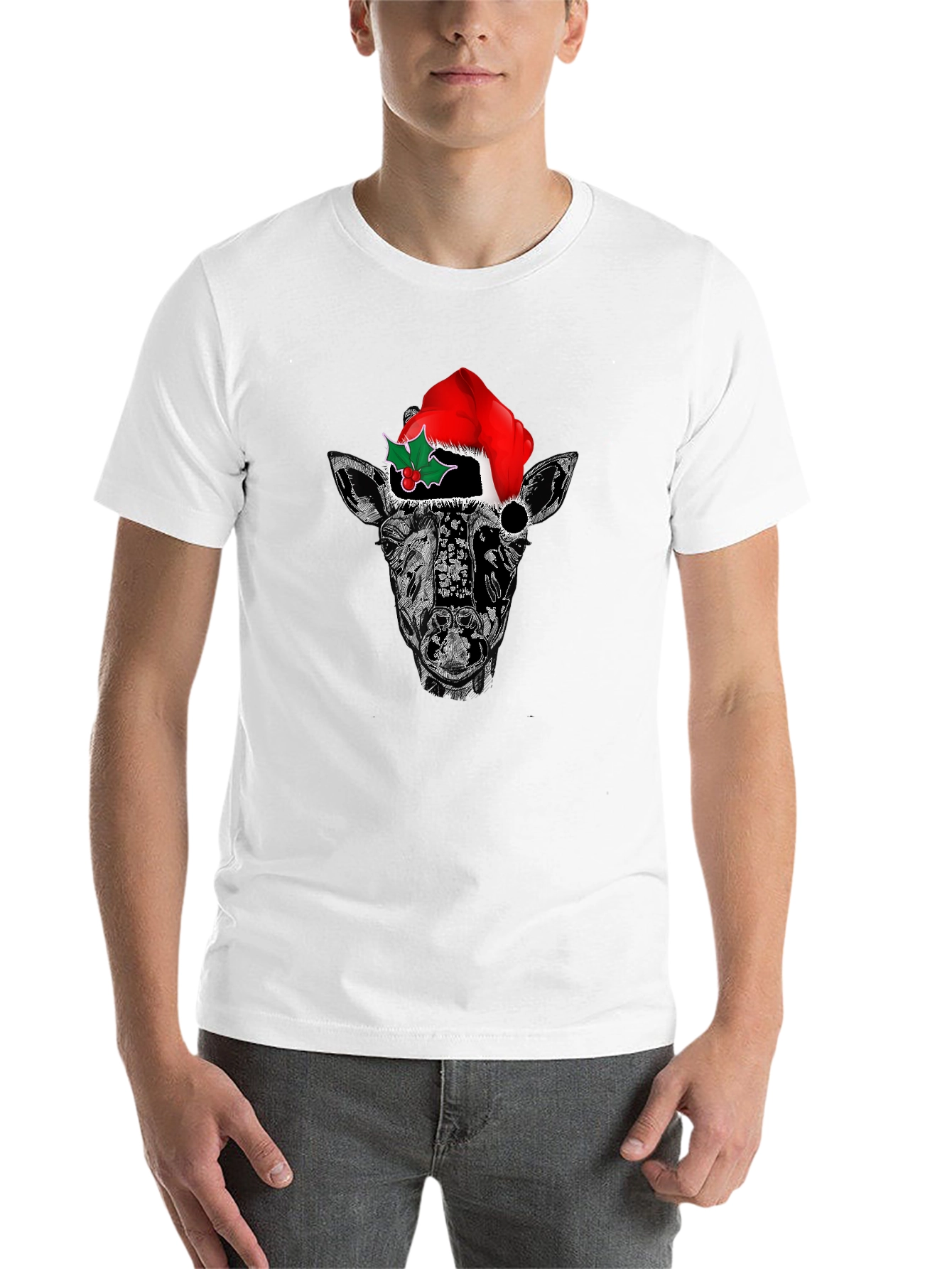 Black Giraffe Christmas T-Shirt - Holiday Festive Tee view 14