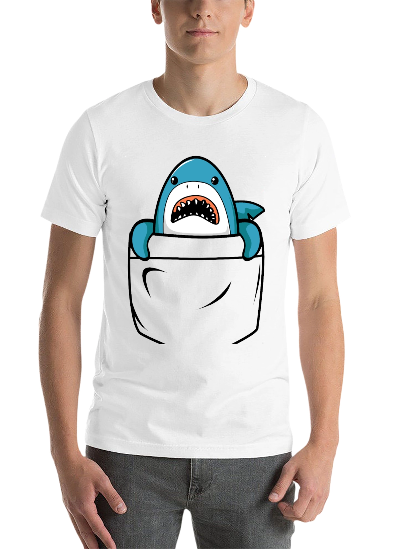 Black Shark Pocket T-Shirt - Fun Graphic Tee for Men view 14
