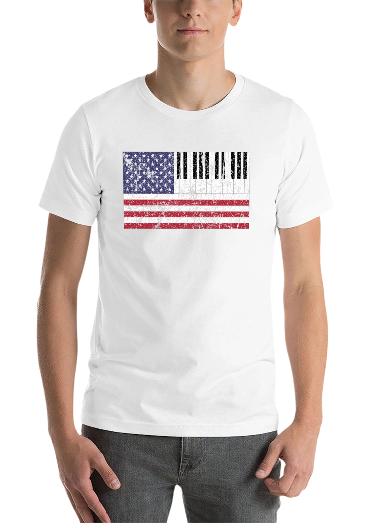 Black Piano Keys American Flag Graphic T-Shirt view 14
