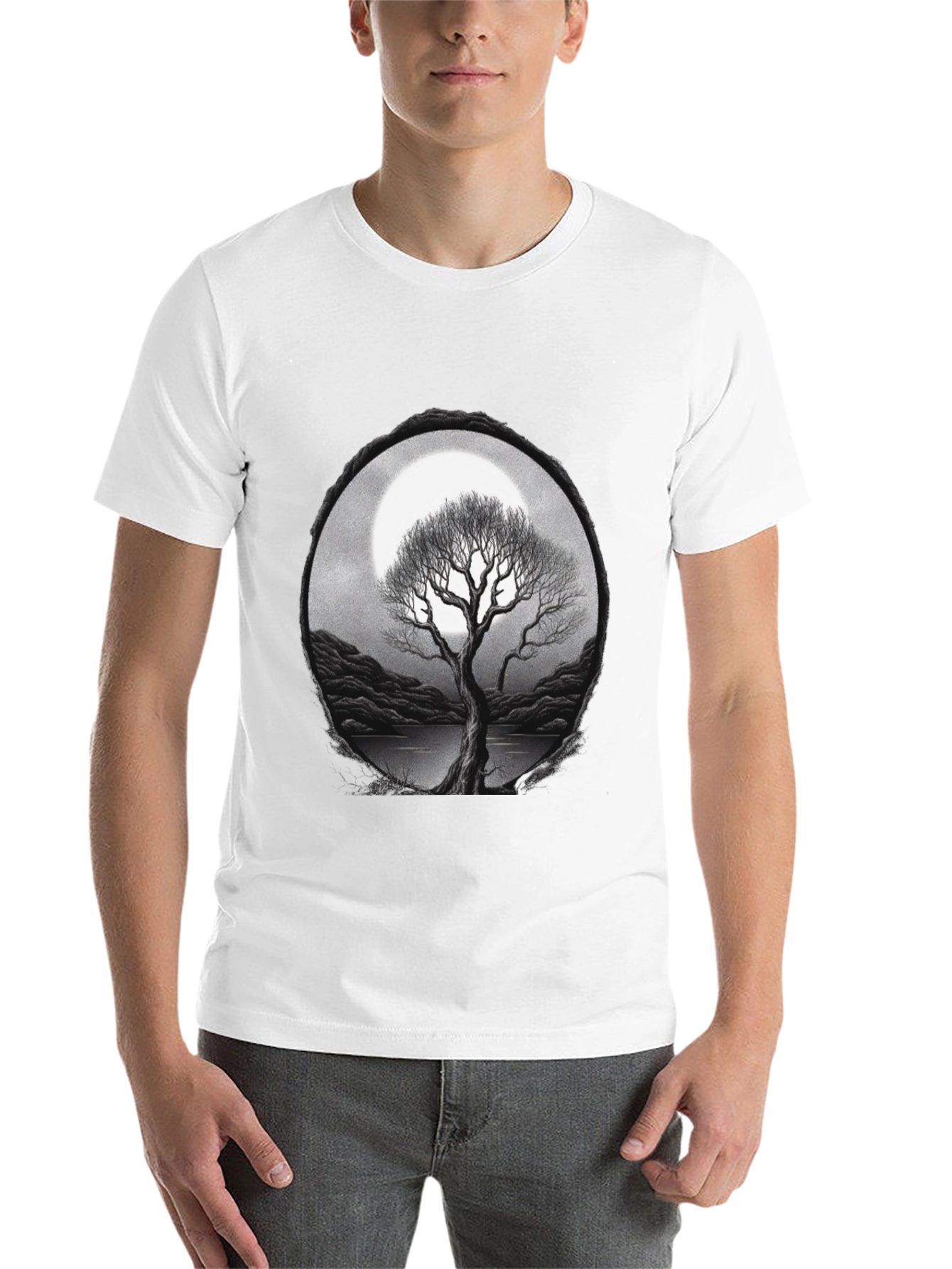 Black Moonlit Tree Graphic Tee - Unisex view 14