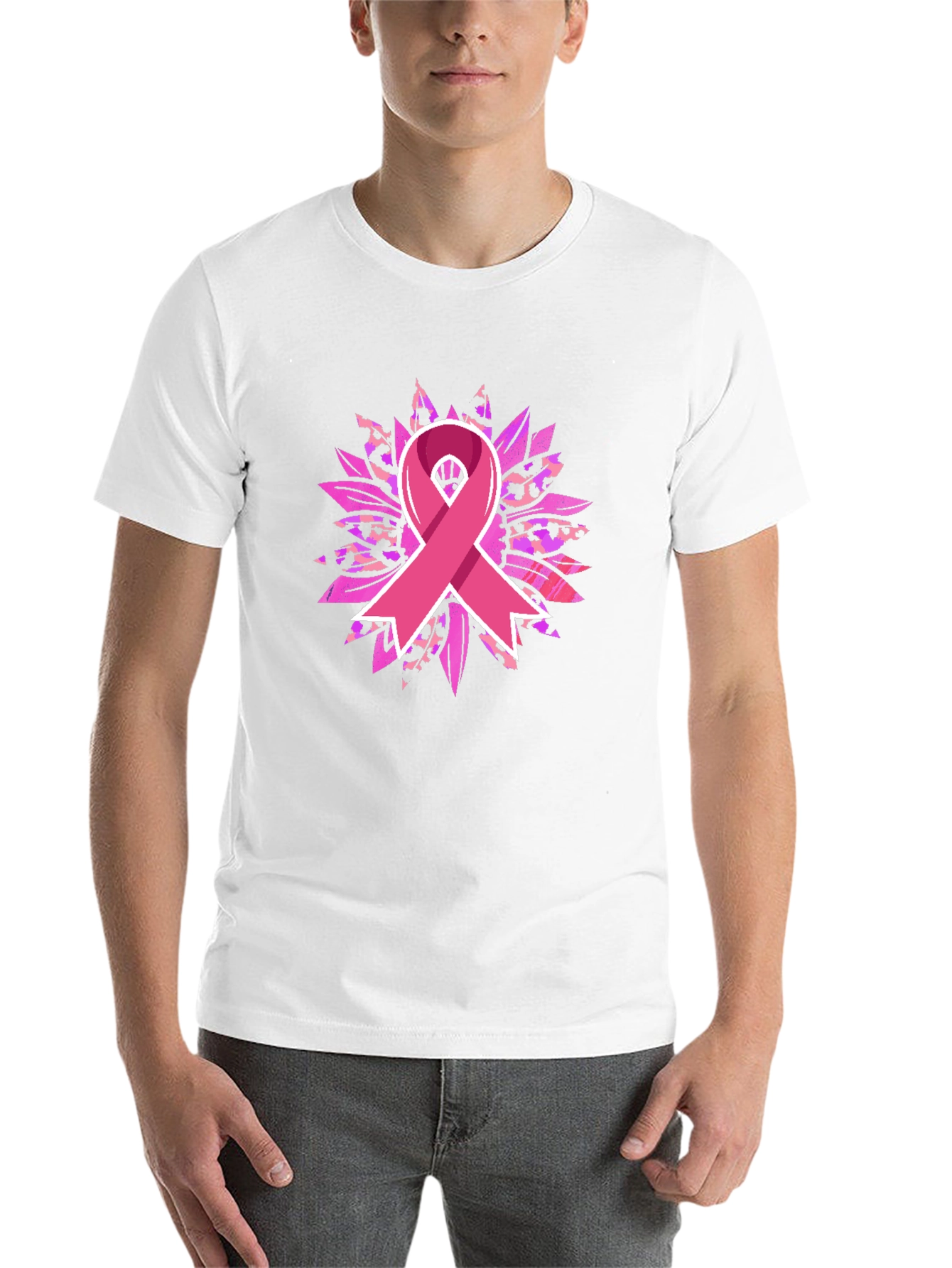 Breast Cancer Awareness Ribbon Sunflower Graphic Tee - 14