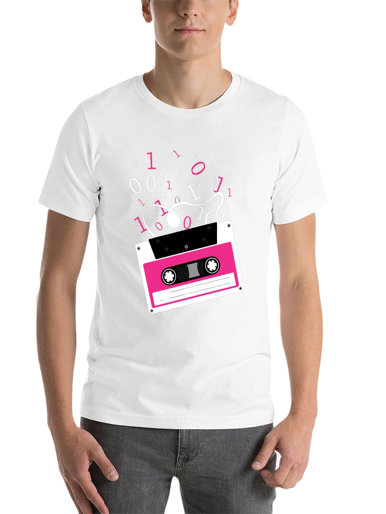 Black Retro Cassette Tape Binary Code Graphic Tee view 14