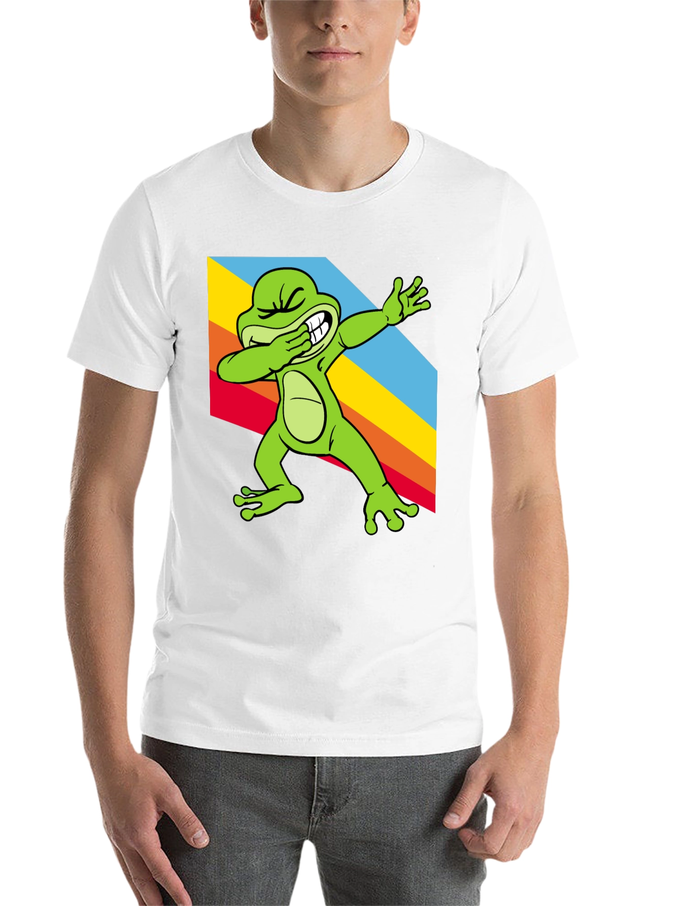 Black Dabbing Frog Tee - Rainbow Dab Cool Graphic T-Shirt view 14