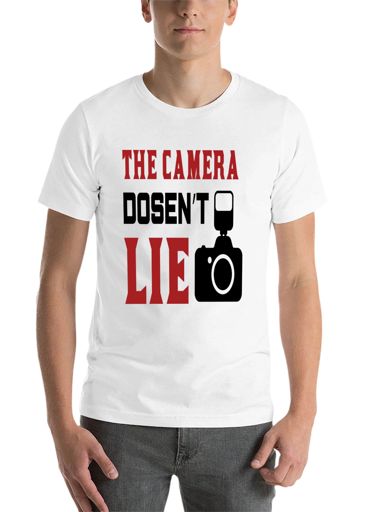 Black The Camera Doesn't Lie Graphic T-Shirt view 14