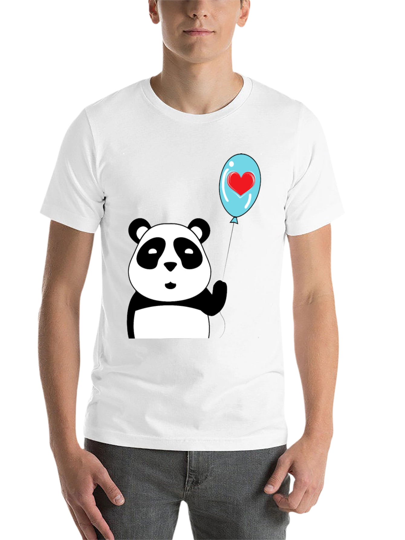 Black Cute Panda with Heart Balloon Graphic Tee view 14