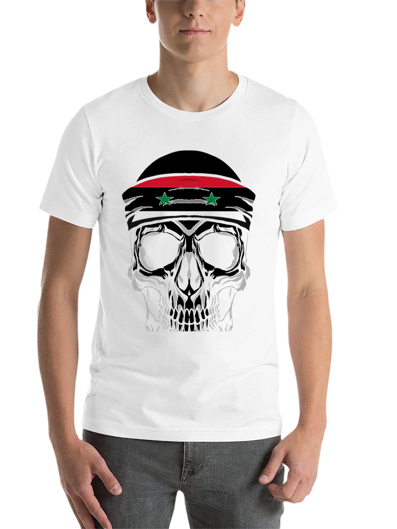 Black Skull T-Shirt with Syrian Flag Headband - Men's view 14