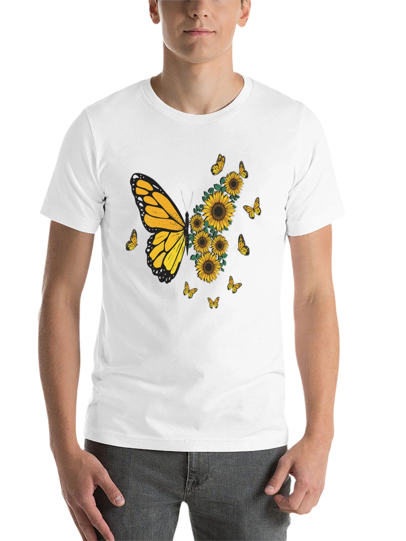 Black Butterfly Sunflower Graphic Tee - Black view 14