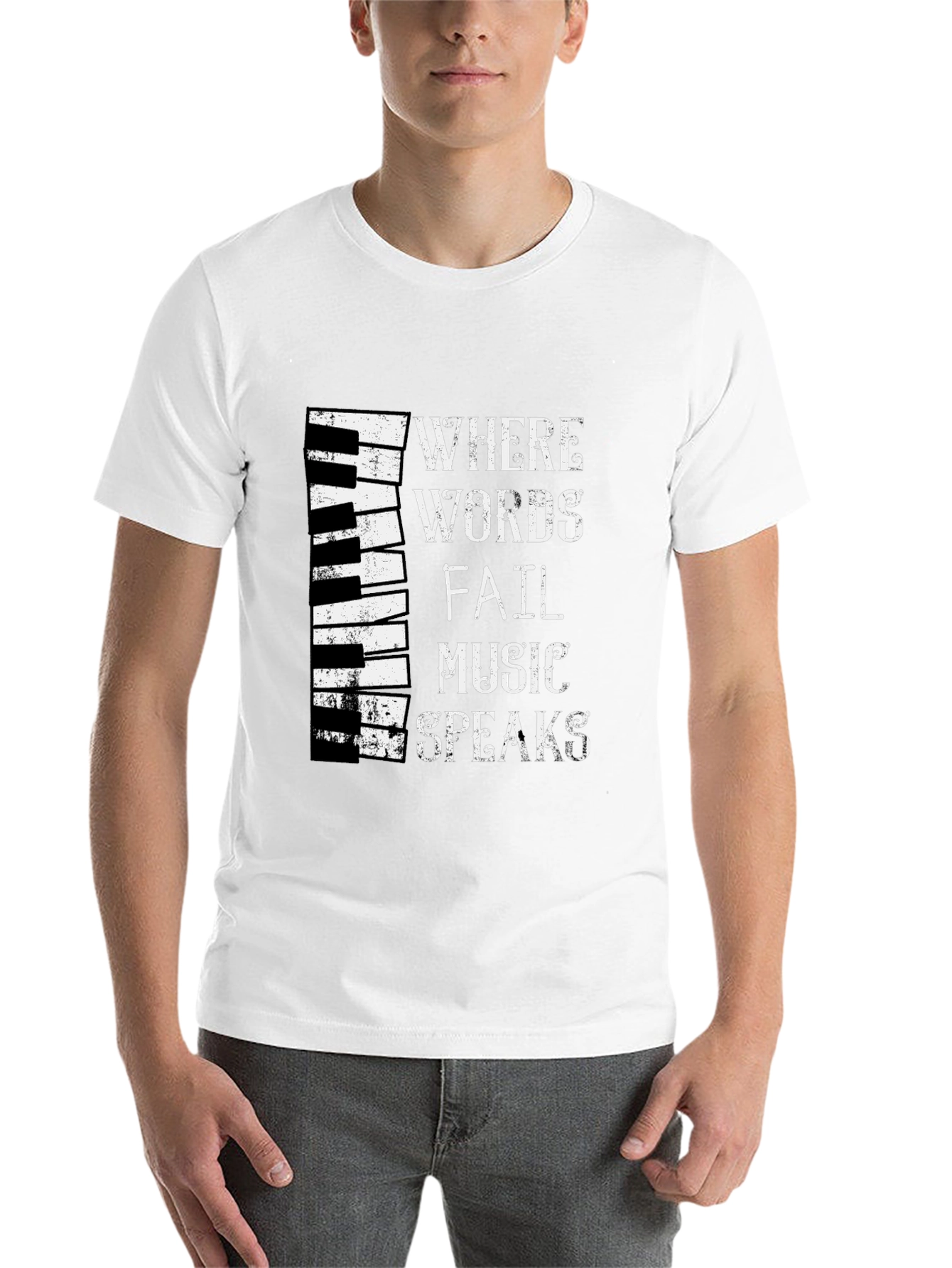 Black Music Speaks T-Shirt - Piano Keyboard Design view 14