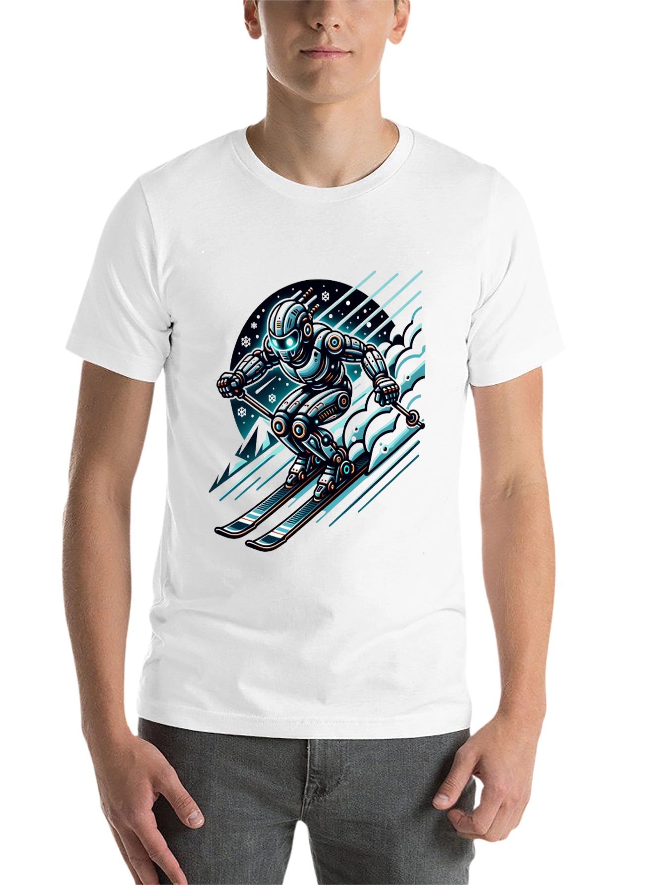 Black Robot Skier Graphic Tee - Black Cotton T-Shirt view 14