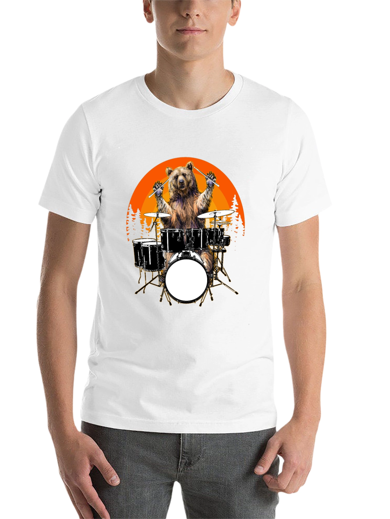 Black Bear Drummer T-Shirt - Sunset Design, Unique Graphic Tee view 14