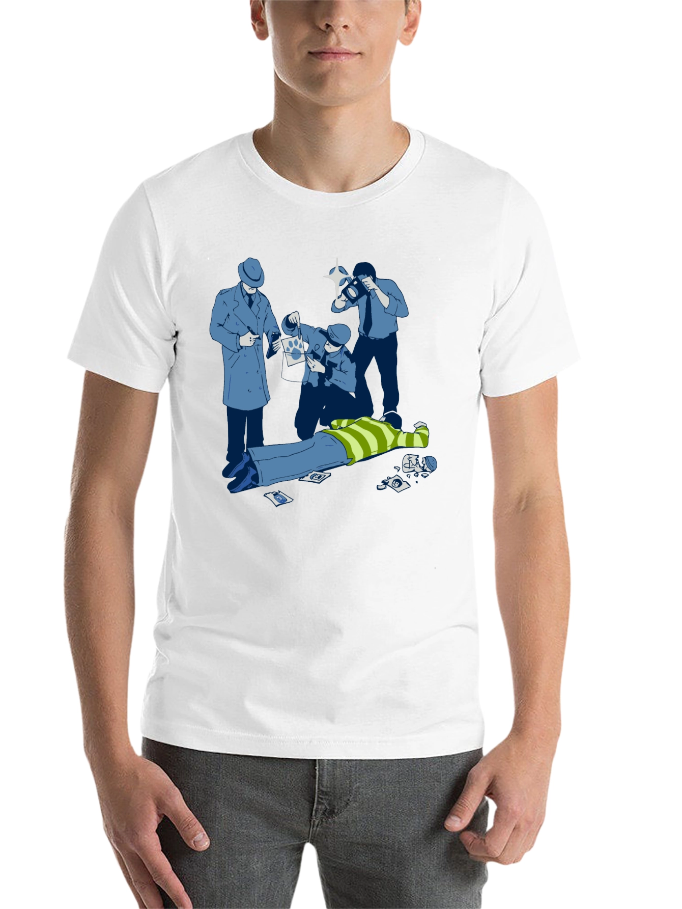 Black Cartoon Crime Scene Black T-Shirt view 14