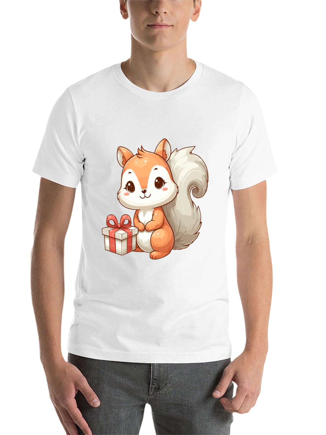 Black Cute Squirrel with Gift - Black T-Shirt view 14