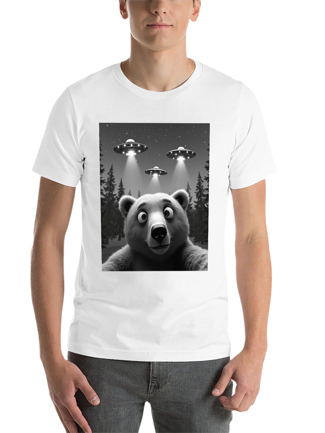 Black UFO Bear T-Shirt - Black Cotton Novelty Tee view 14