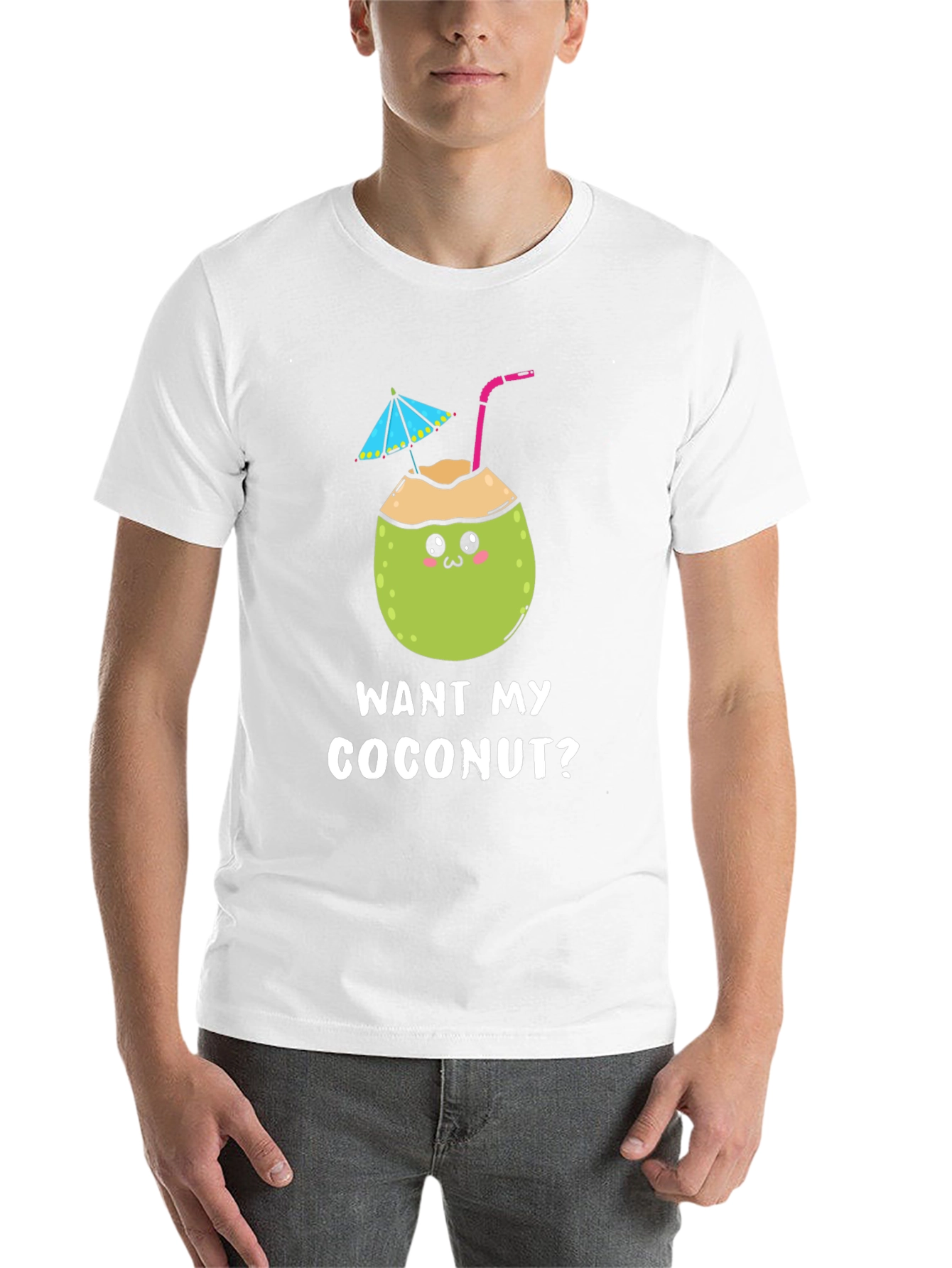 Black Want My Coconut? Novelty Graphic T-Shirt view 14
