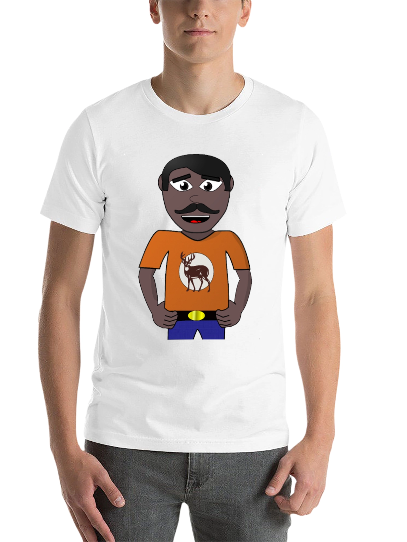 Black Cartoon Man with Deer Graphic T-Shirt view 14