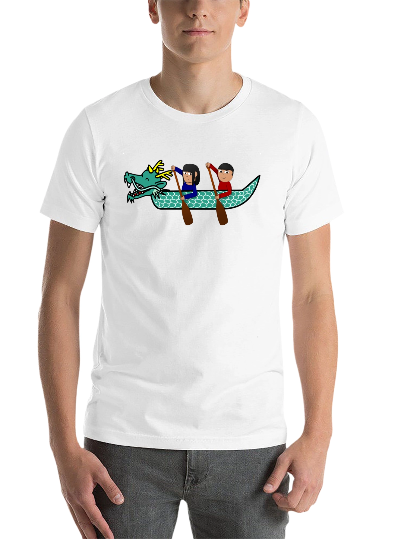 Black Dragon Boat Cartoon Graphic T-Shirt view 14