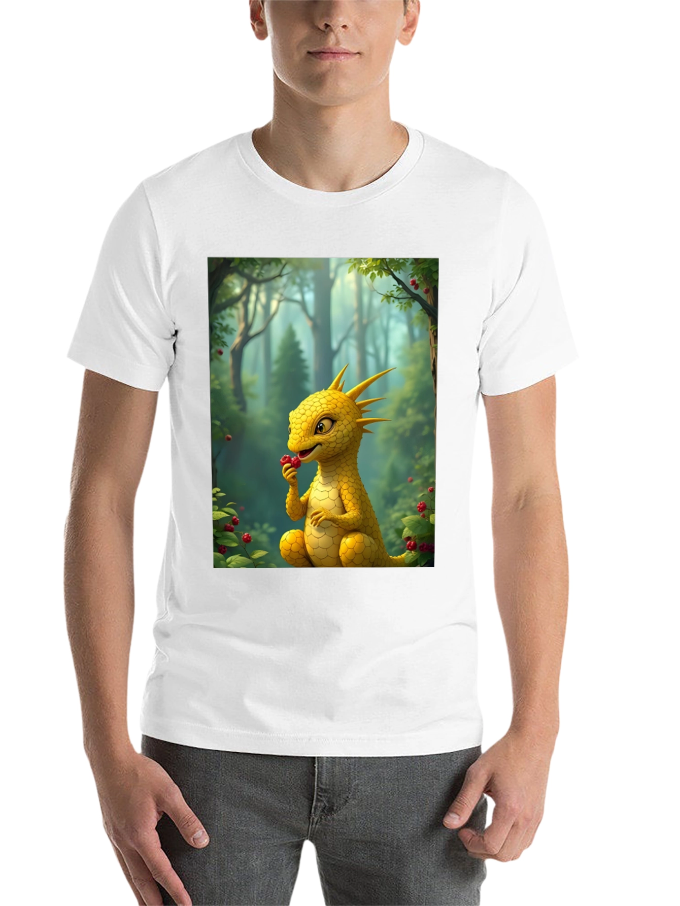 Black Cute Dragon Eating Berries Graphic Tee view 14