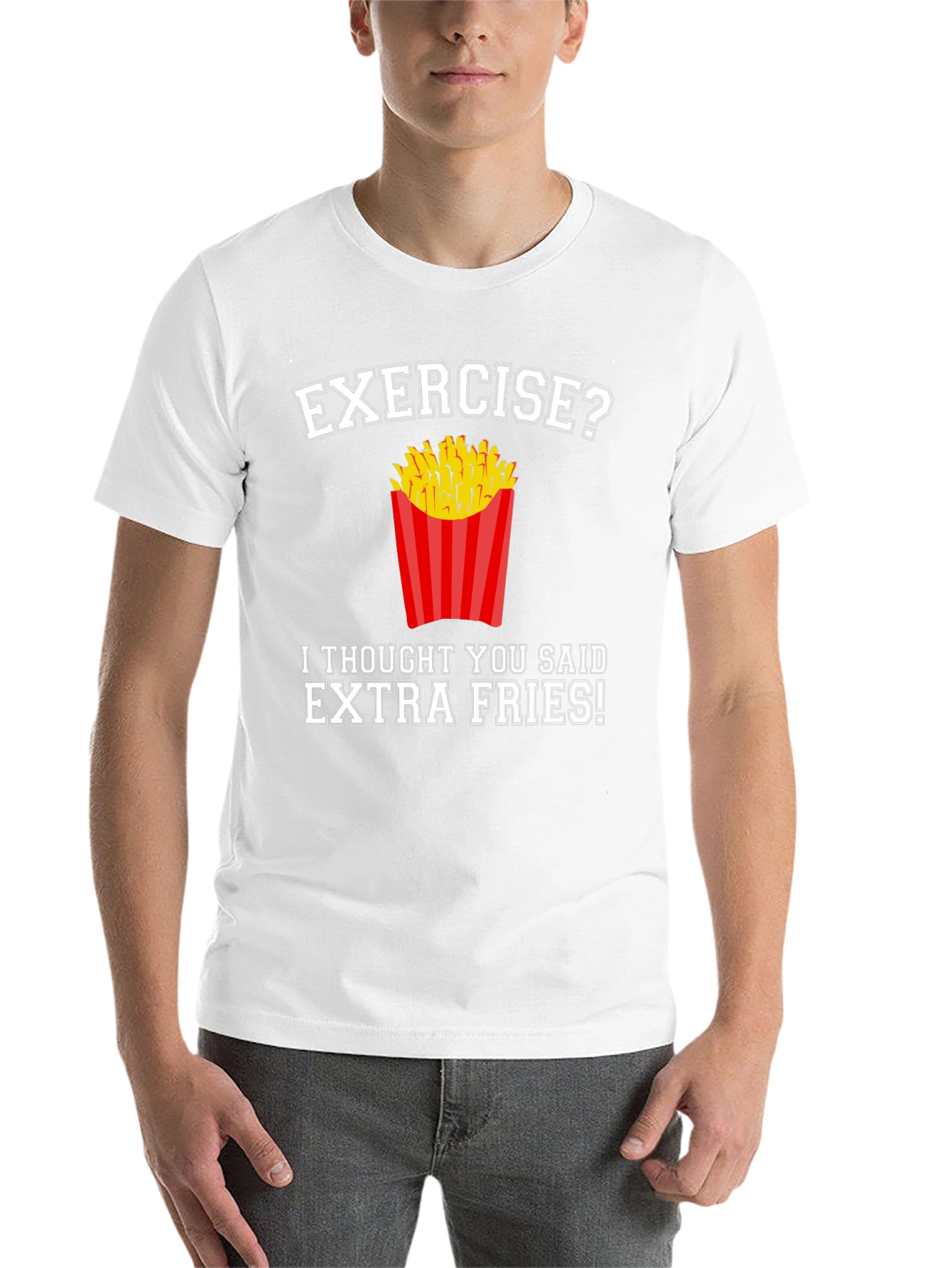 Black Exercise? Extra Fries! Funny Graphic T-Shirt view 14